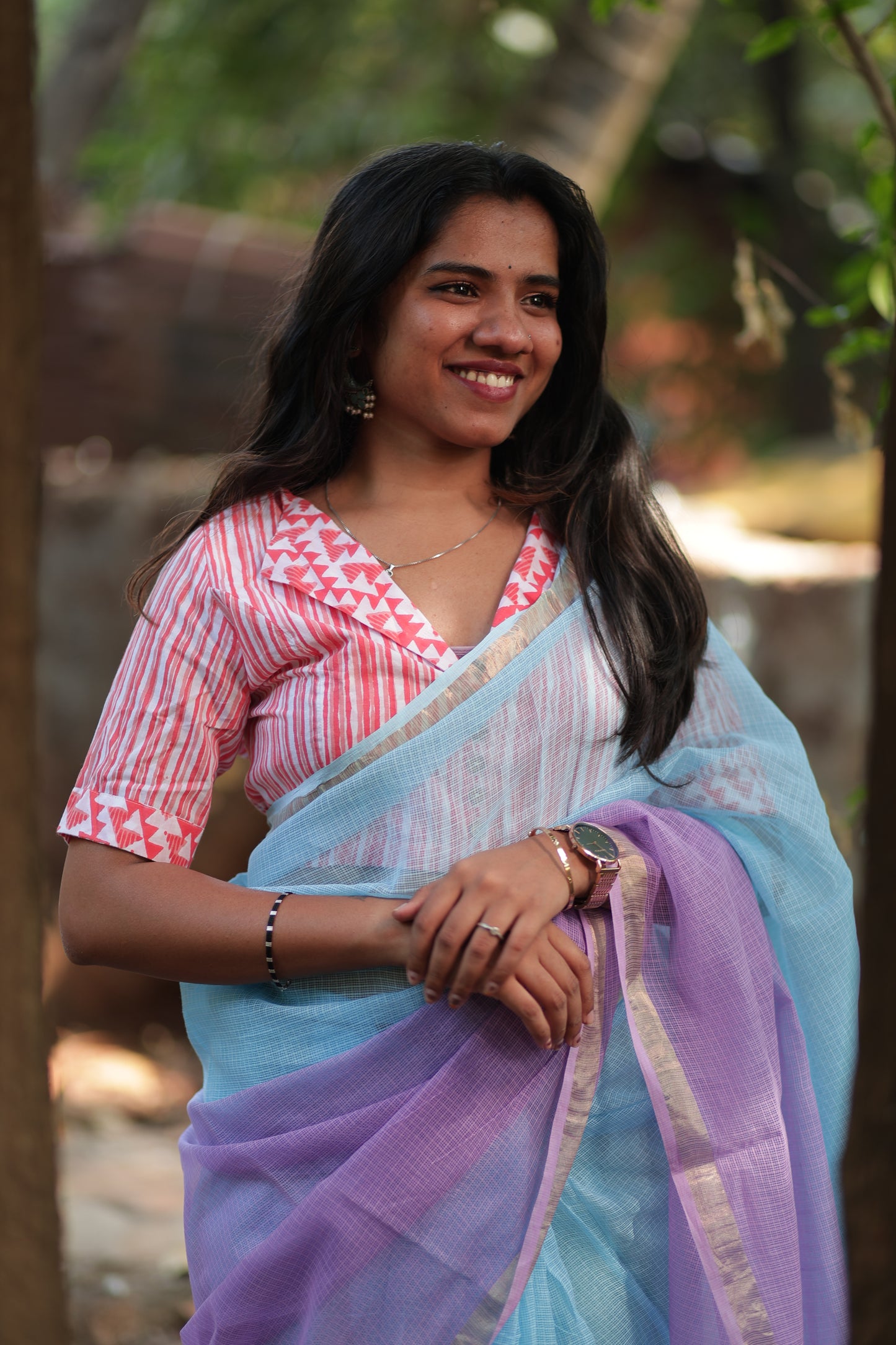 Lilac Ombre-Dyed Kota Doria Saree