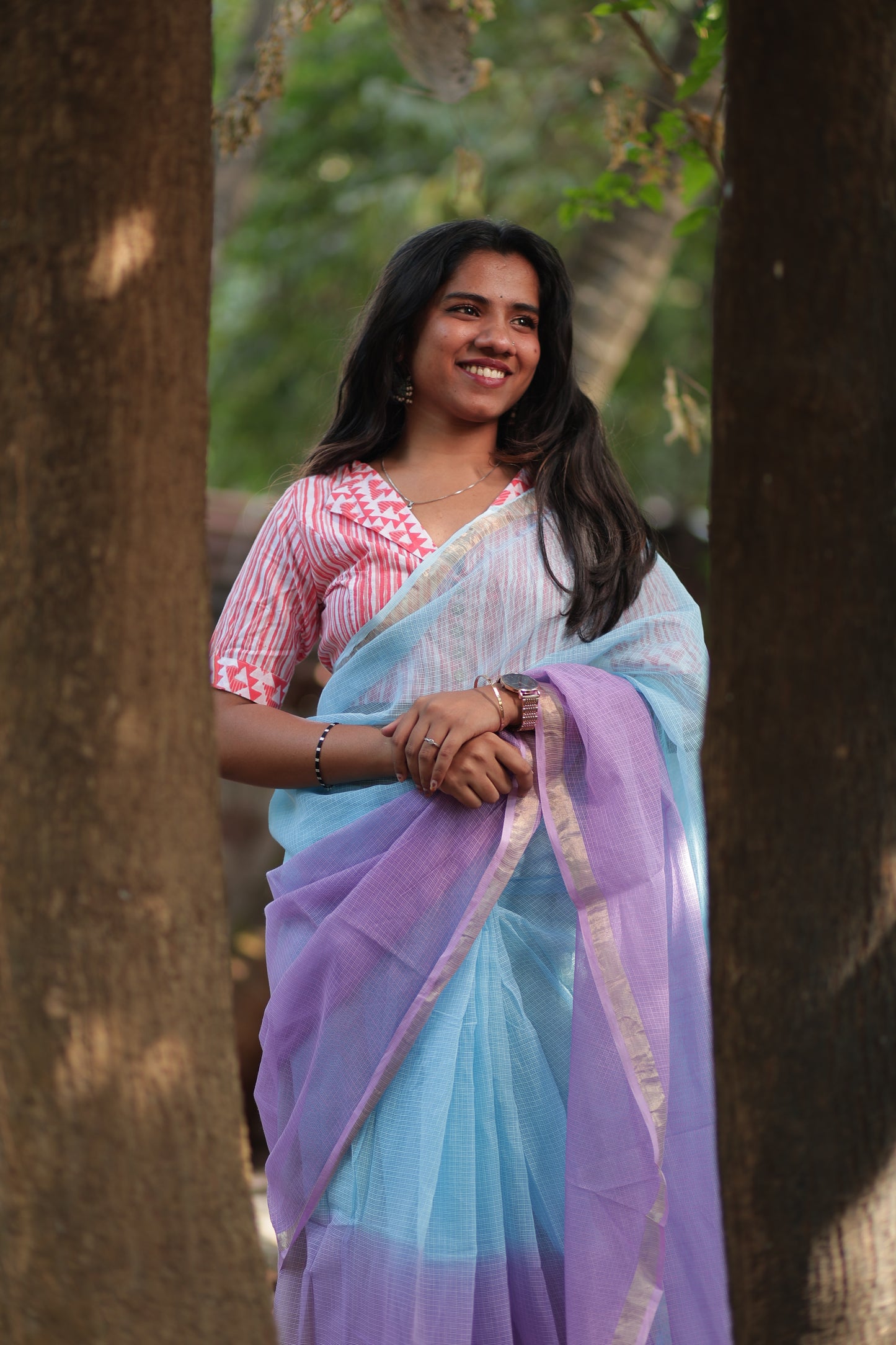 Lilac Ombre-Dyed Kota Doria Saree