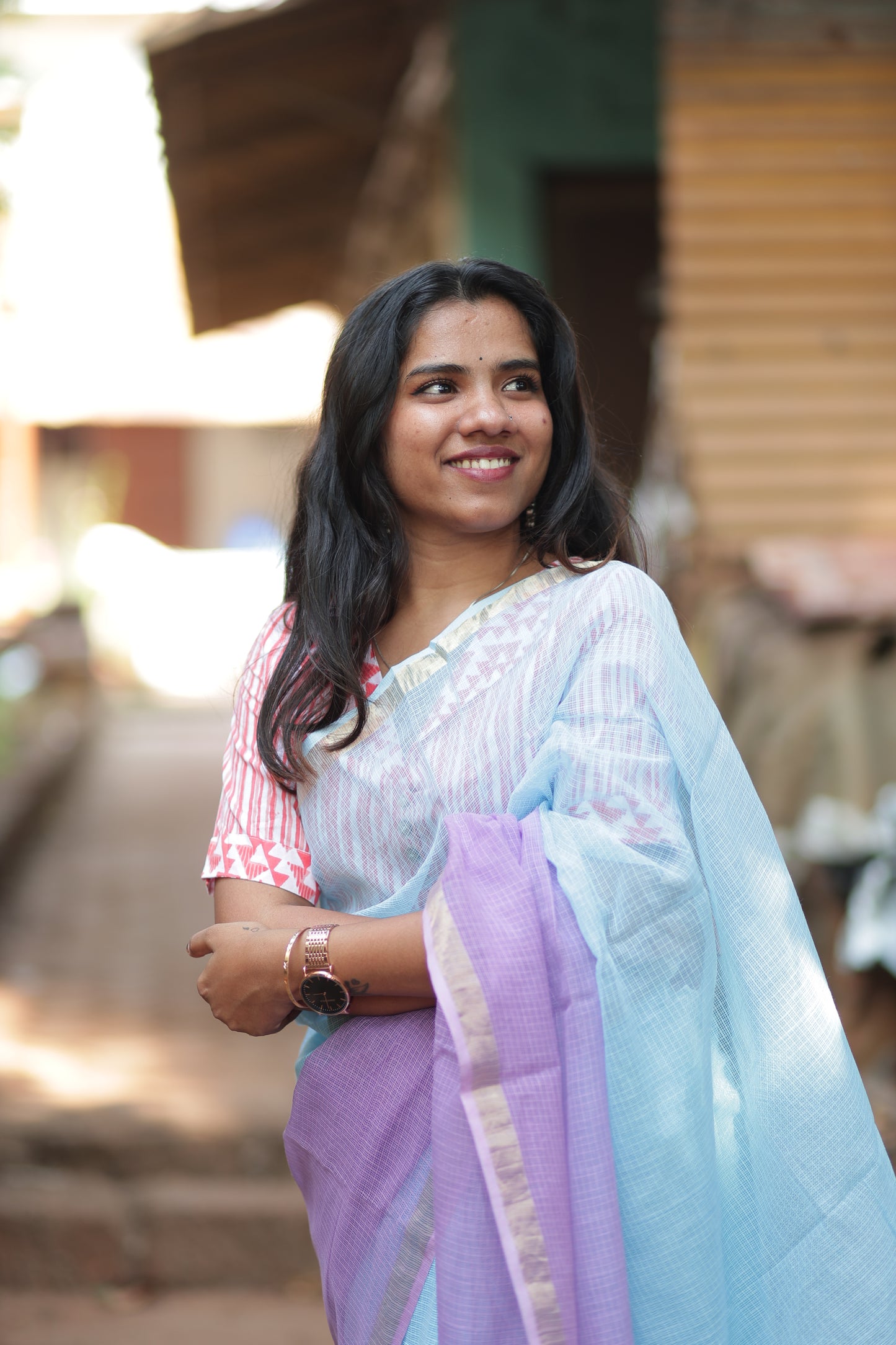 Lilac Ombre-Dyed Kota Doria Saree