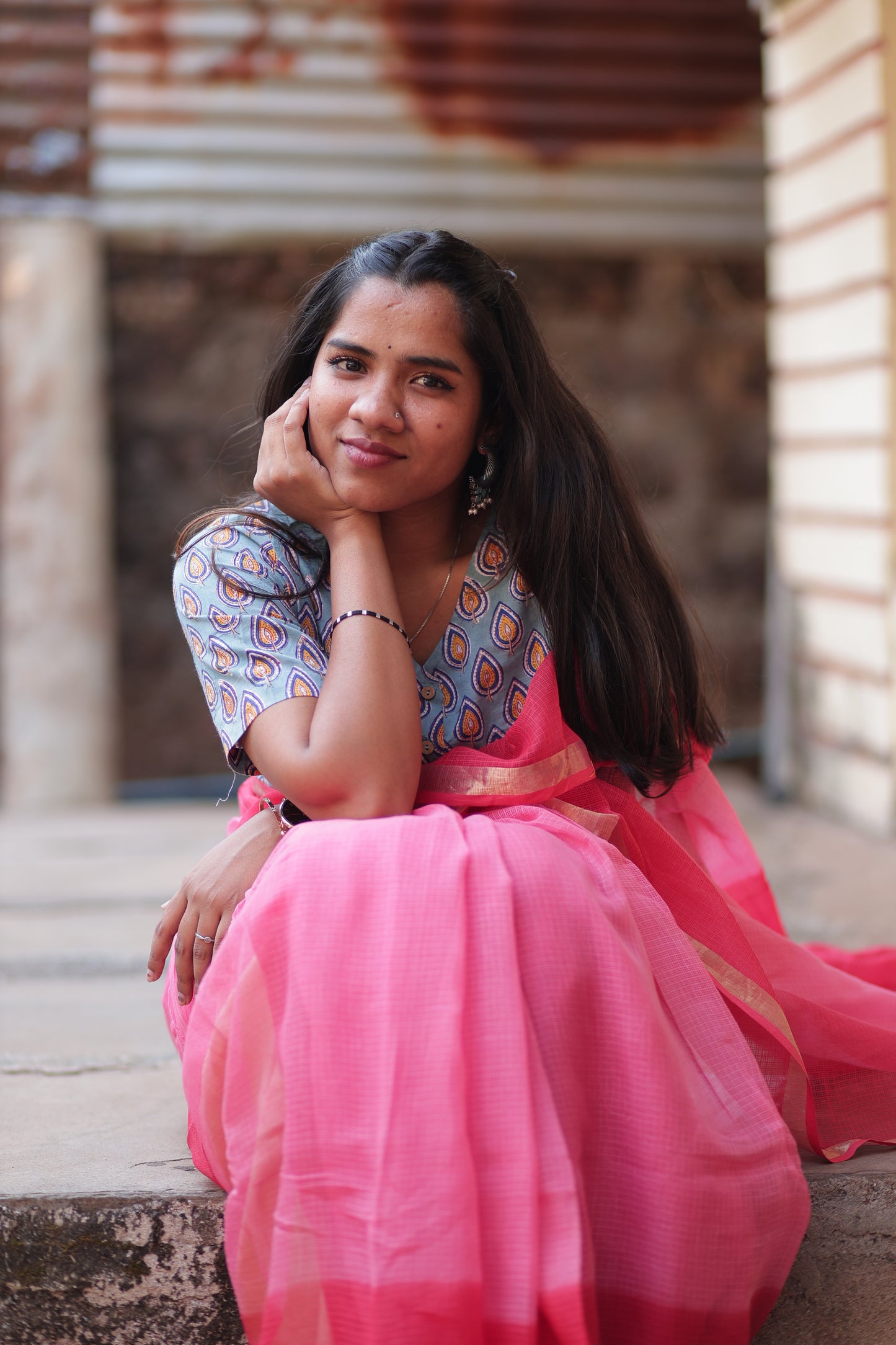 Cherry Ombre-Dyed Kota Doria Saree