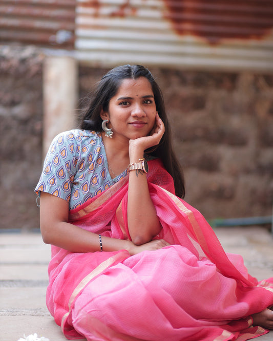 Cherry Ombre-Dyed Kota Doria Saree