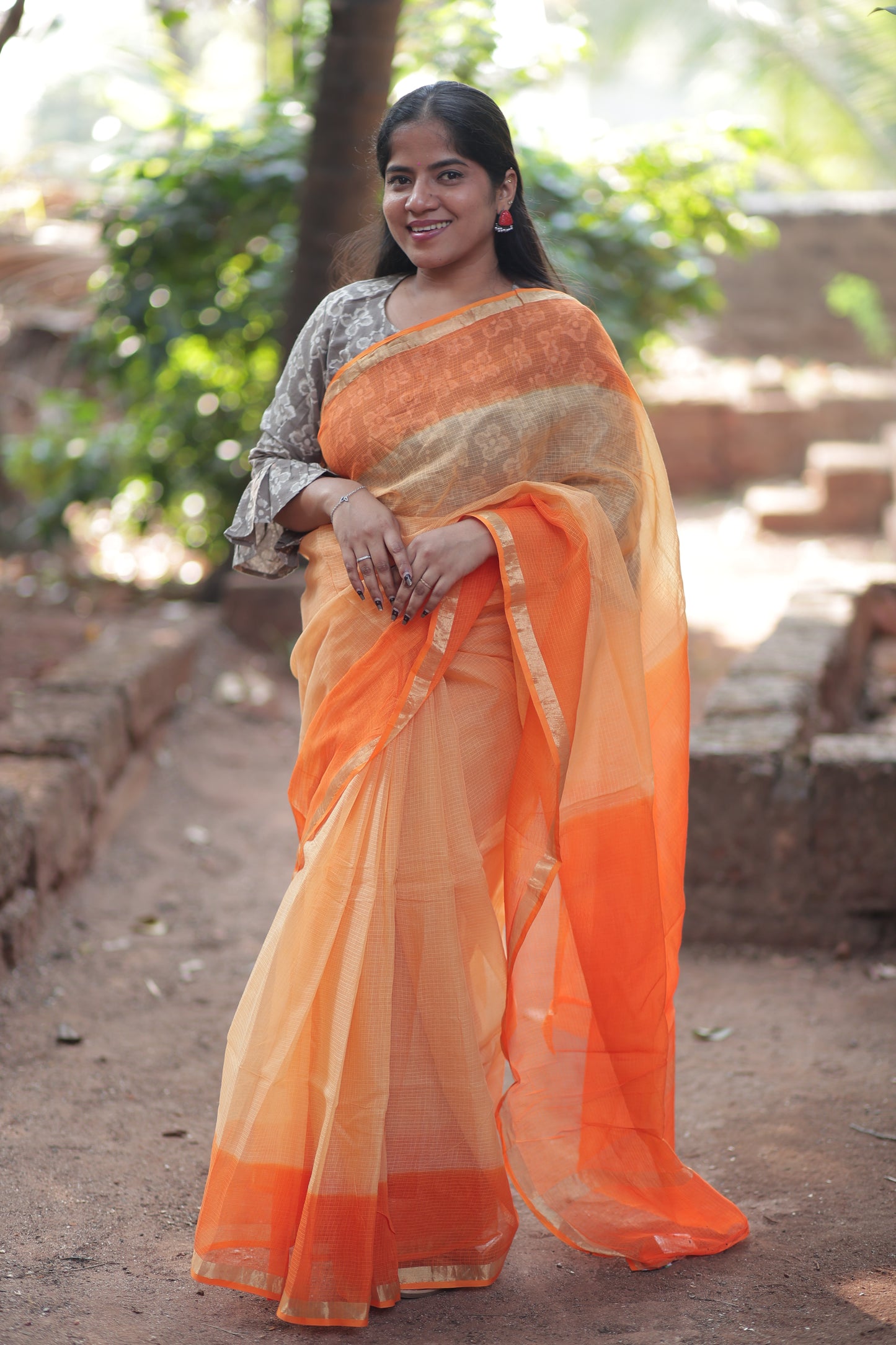 Fire Ombre- Dyed Kota Doria Saree
