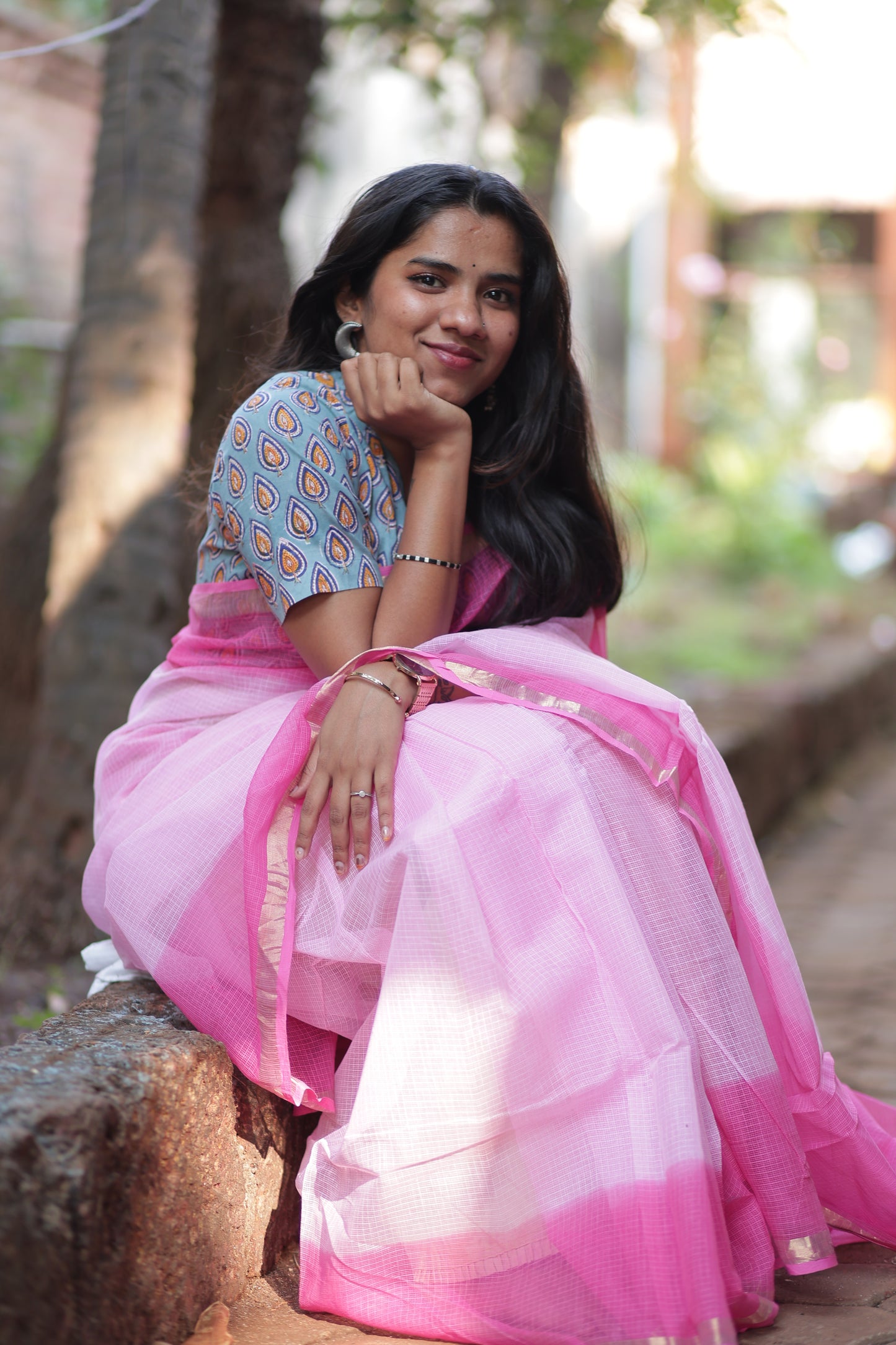 Baby Pink Ombre-Kota Doria Saree