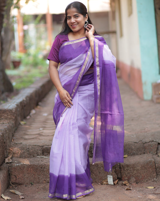 French Lilac Ombre-Dyed Kota Doria Saree