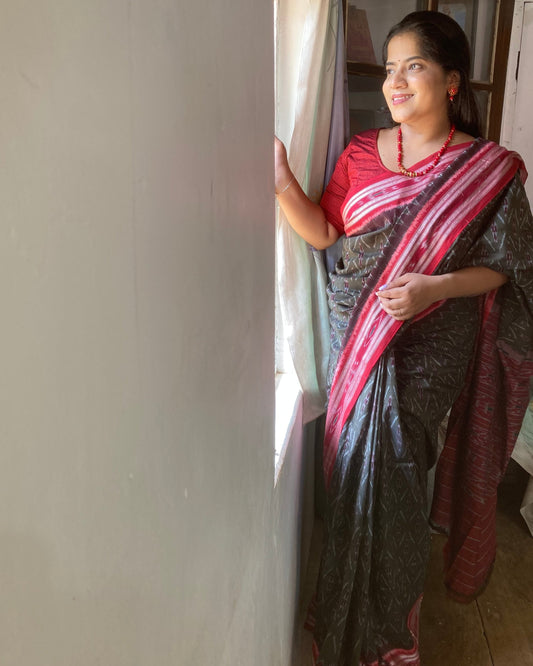 Seal Grey Sambalpuri Ikkat saree