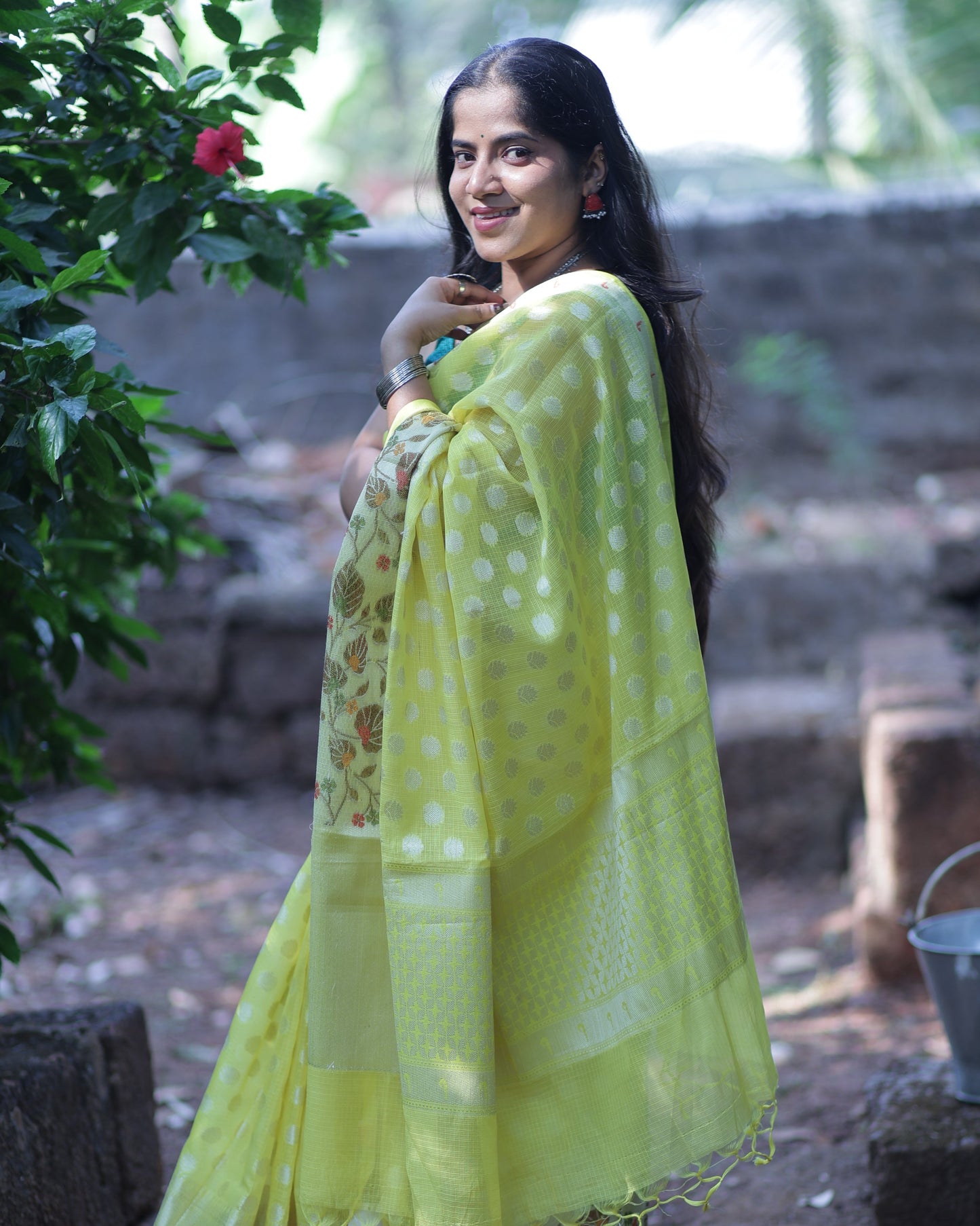 Canary Yellow Zari Kota Doria Saree