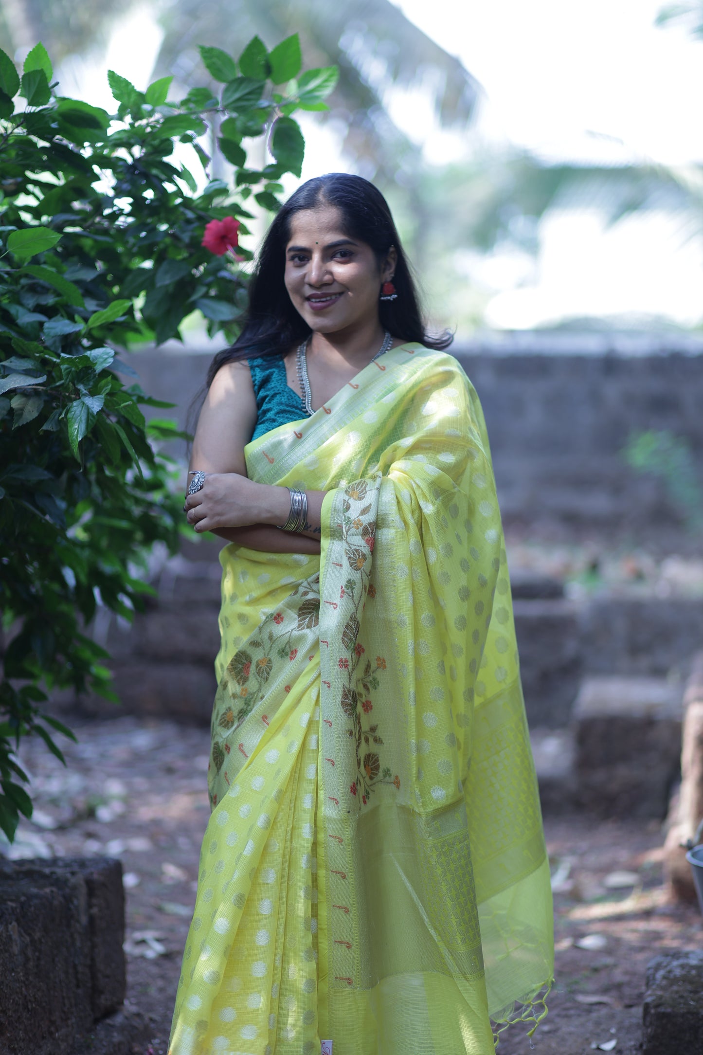 Canary Yellow Zari Kota Doria Saree