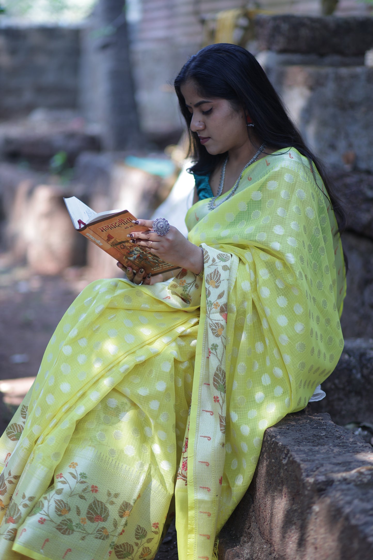 Canary Yellow Zari Kota Doria Saree