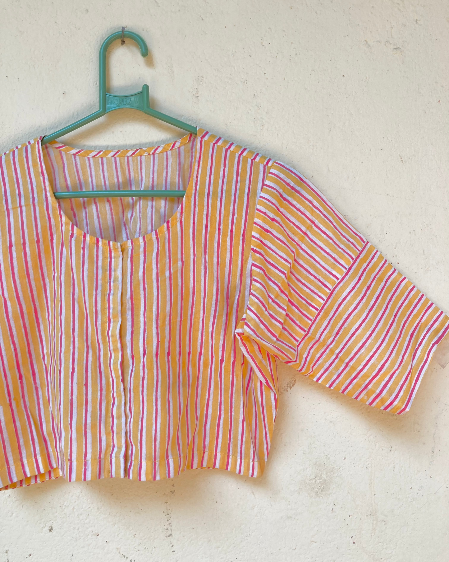Orange Line Block Printed Cotton Blouse