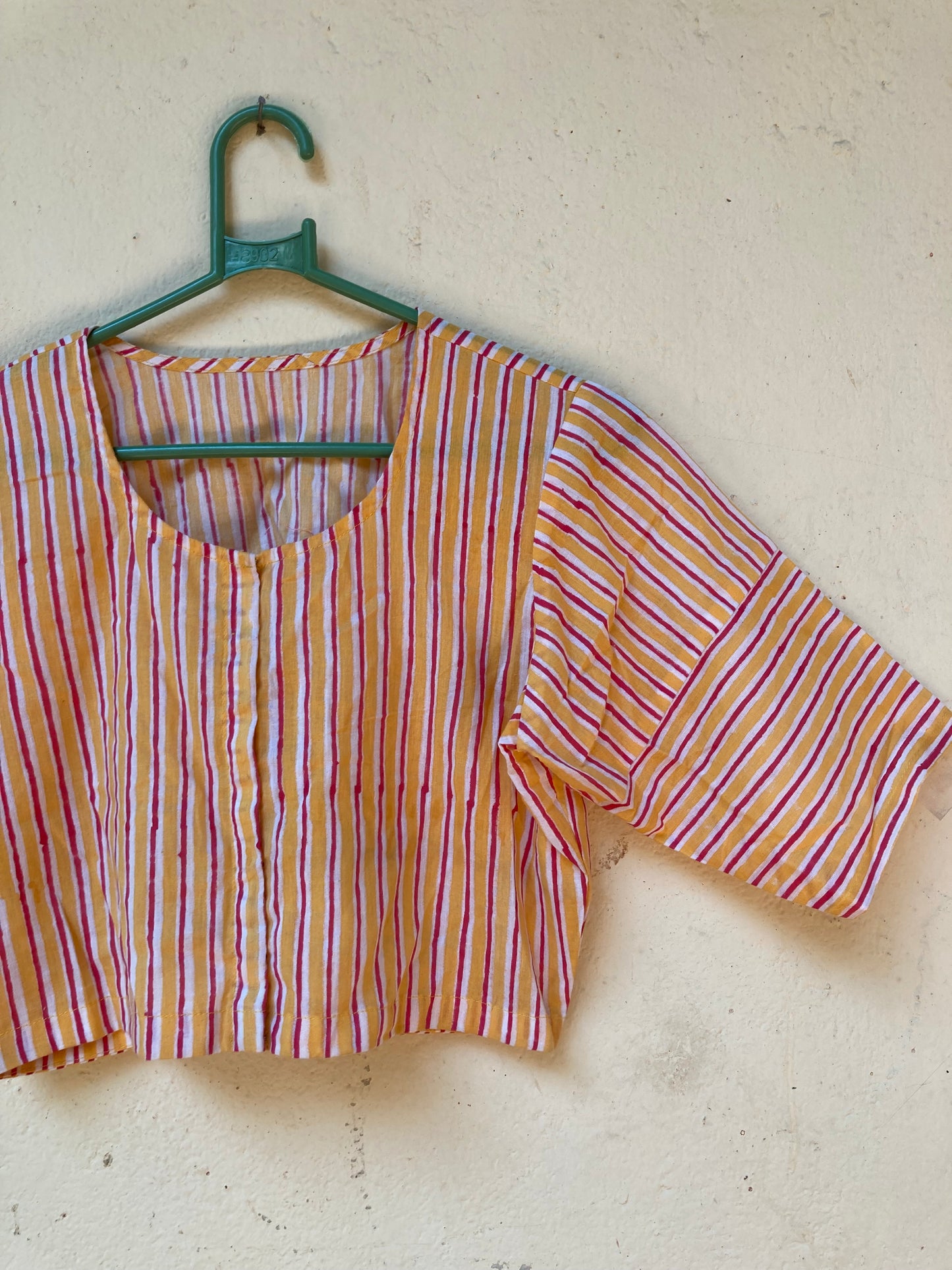 Orange Line Block Printed Cotton Blouse