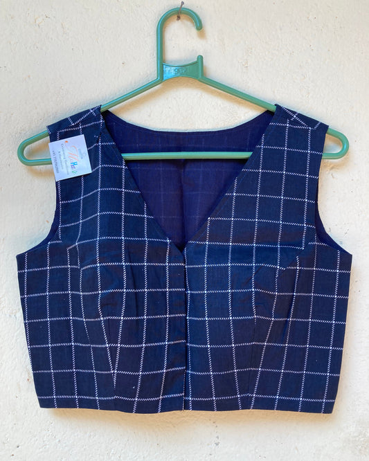 Navy Blue Block Printed Cotton Blouse