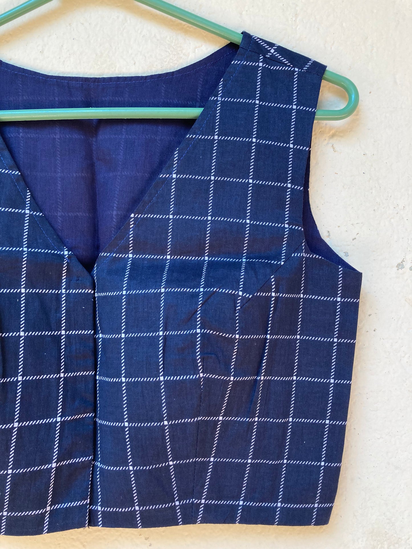 Navy Blue Block Printed Cotton Blouse