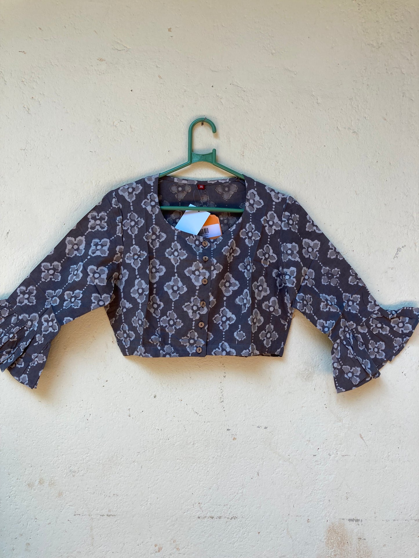 Gray Handblock Printed Cotton Blouse