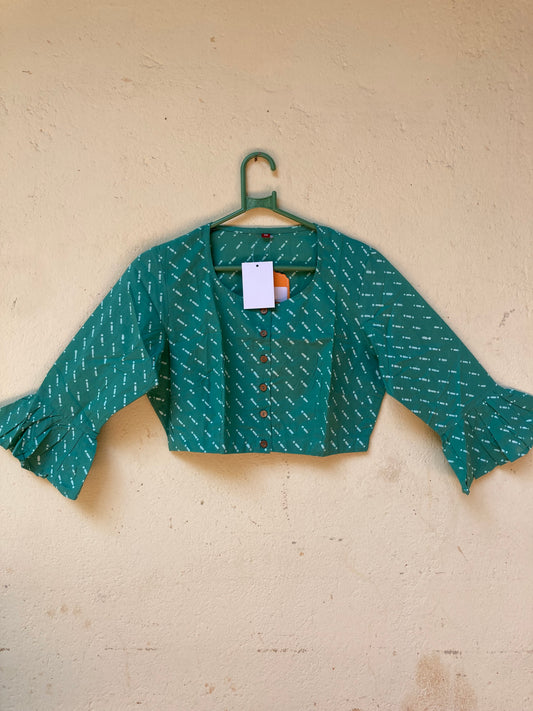 Shamrock Green Block Printed Cotton Blouse