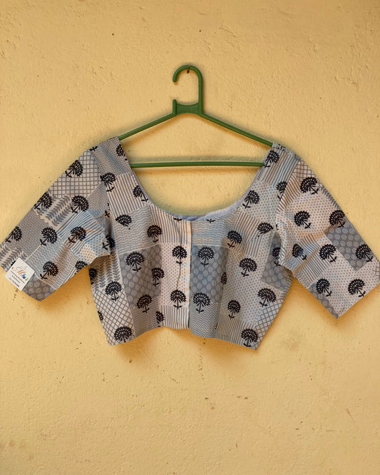 White Block Printed Cotton Blouse