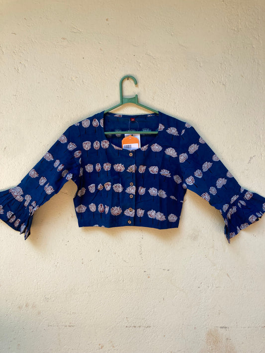 Indigo Handblock Printed Cotton Blouse