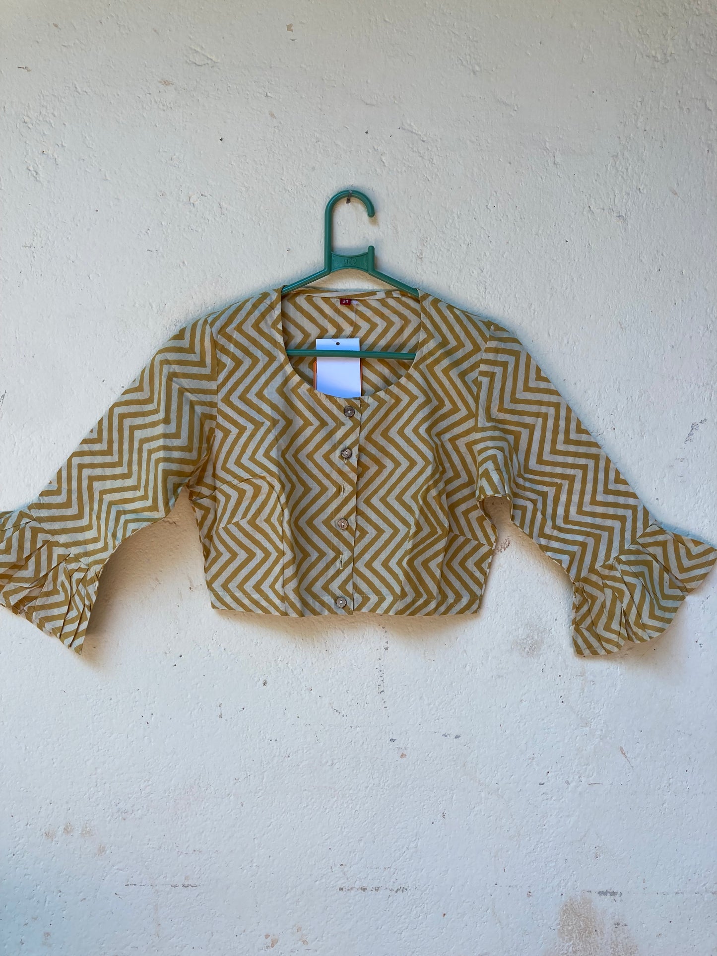 Musterd Yellow Block Printed Cotton Blouse