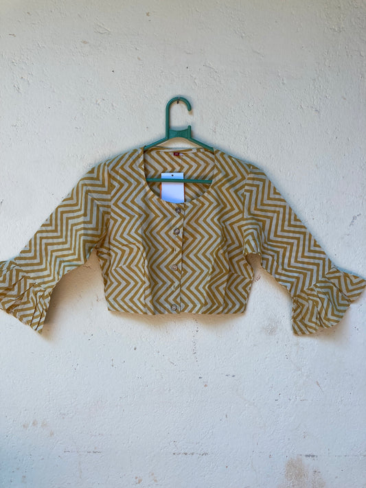 Musterd Yellow Block Printed Cotton Blouse