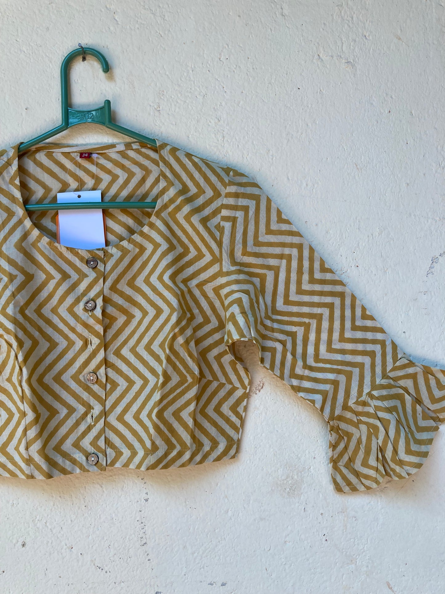 Musterd Yellow Block Printed Cotton Blouse