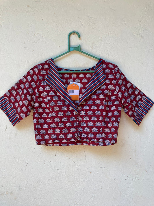 Dark Maroon Handblock Printed Cotton Blouse