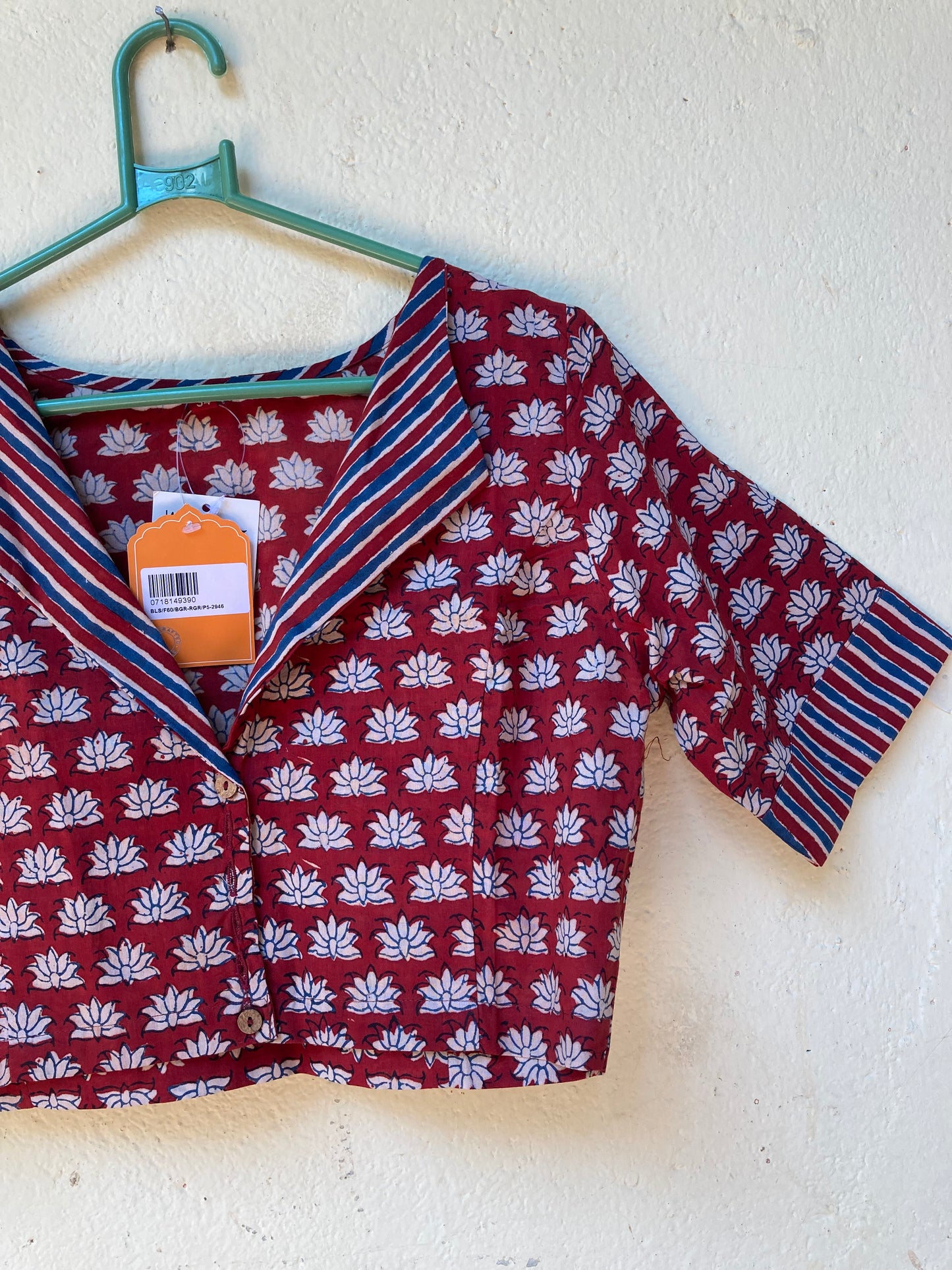 Dark Maroon Handblock Printed Cotton Blouse