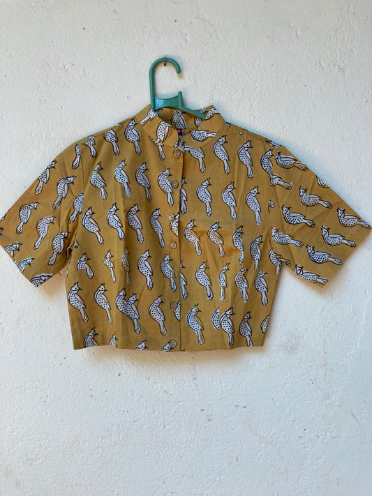 Mustered Yellow Handblock Printed Cotton Blouse