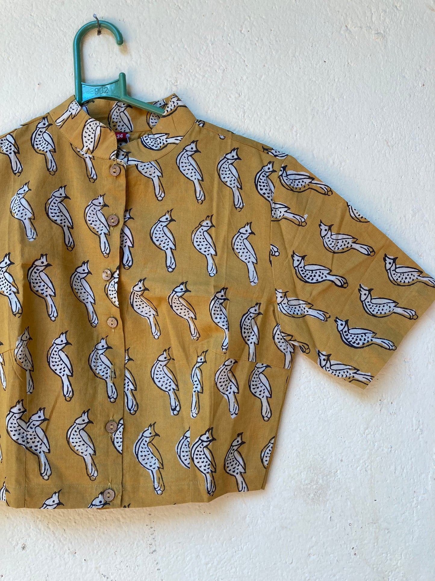 Mustered Yellow Handblock Printed Cotton Blouse