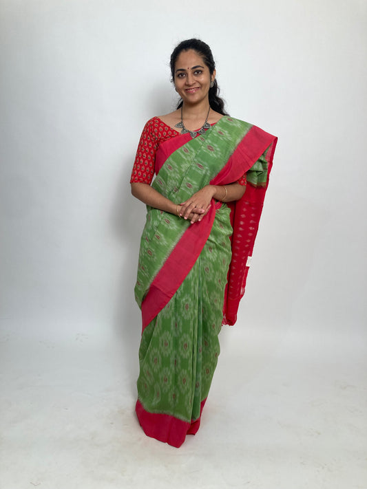 Lime Green Pochampally Ikkat Saree