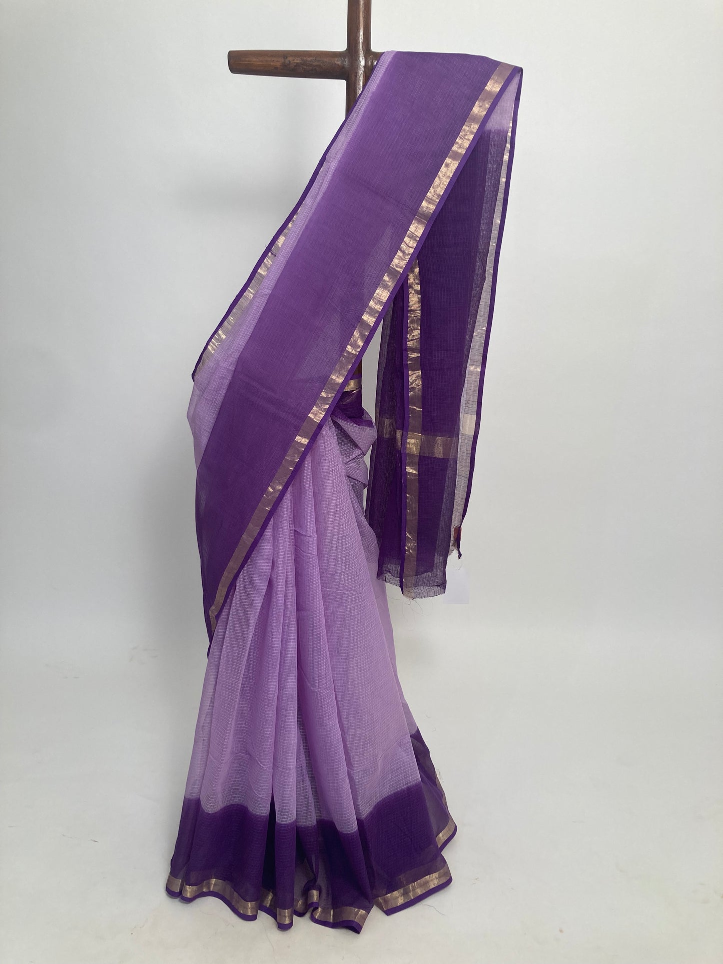 French Lilac Ombre-Dyed Kota Doria Saree