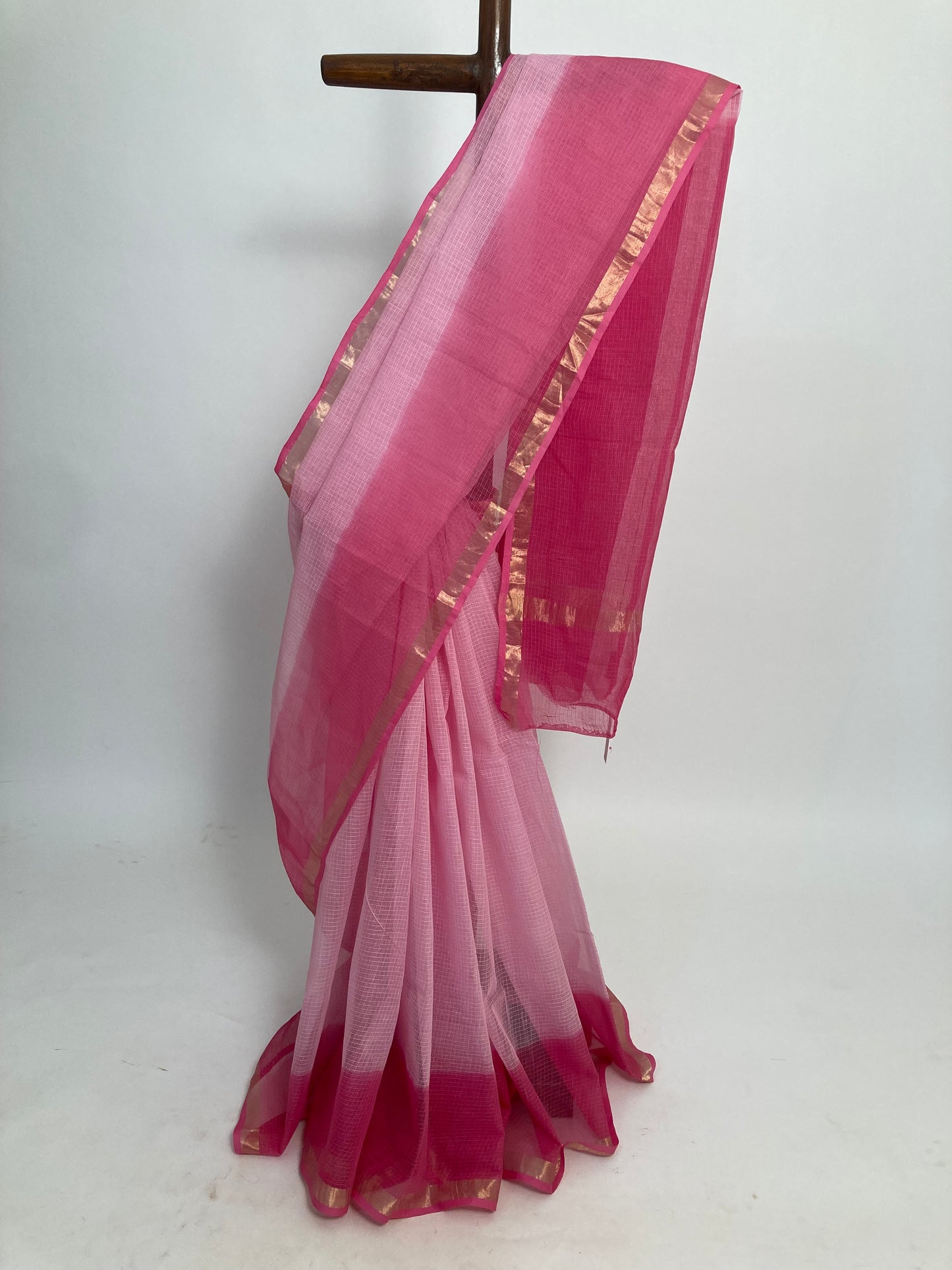 Baby Pink Ombre-Kota Doria Saree