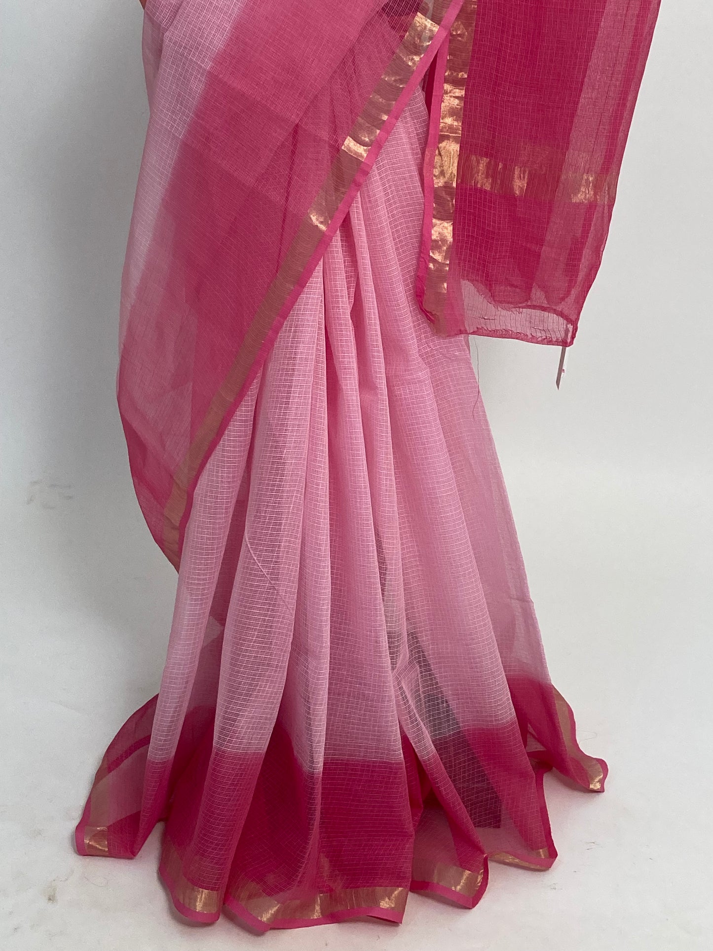 Baby Pink Ombre-Kota Doria Saree