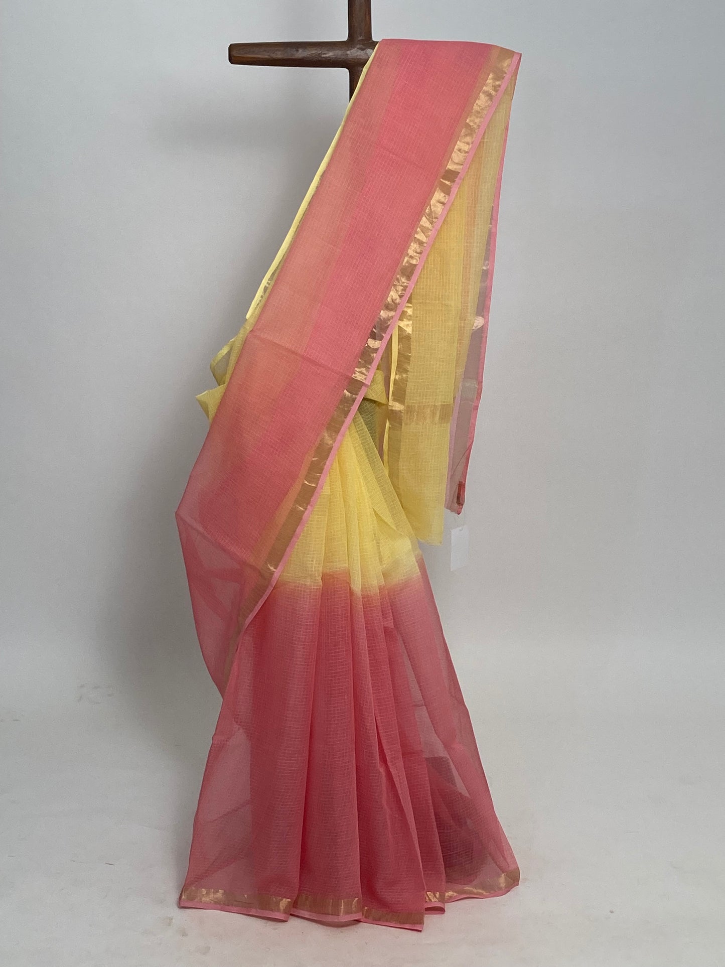 Pastel Red  Ombre-Dyed Kota Doria Saree