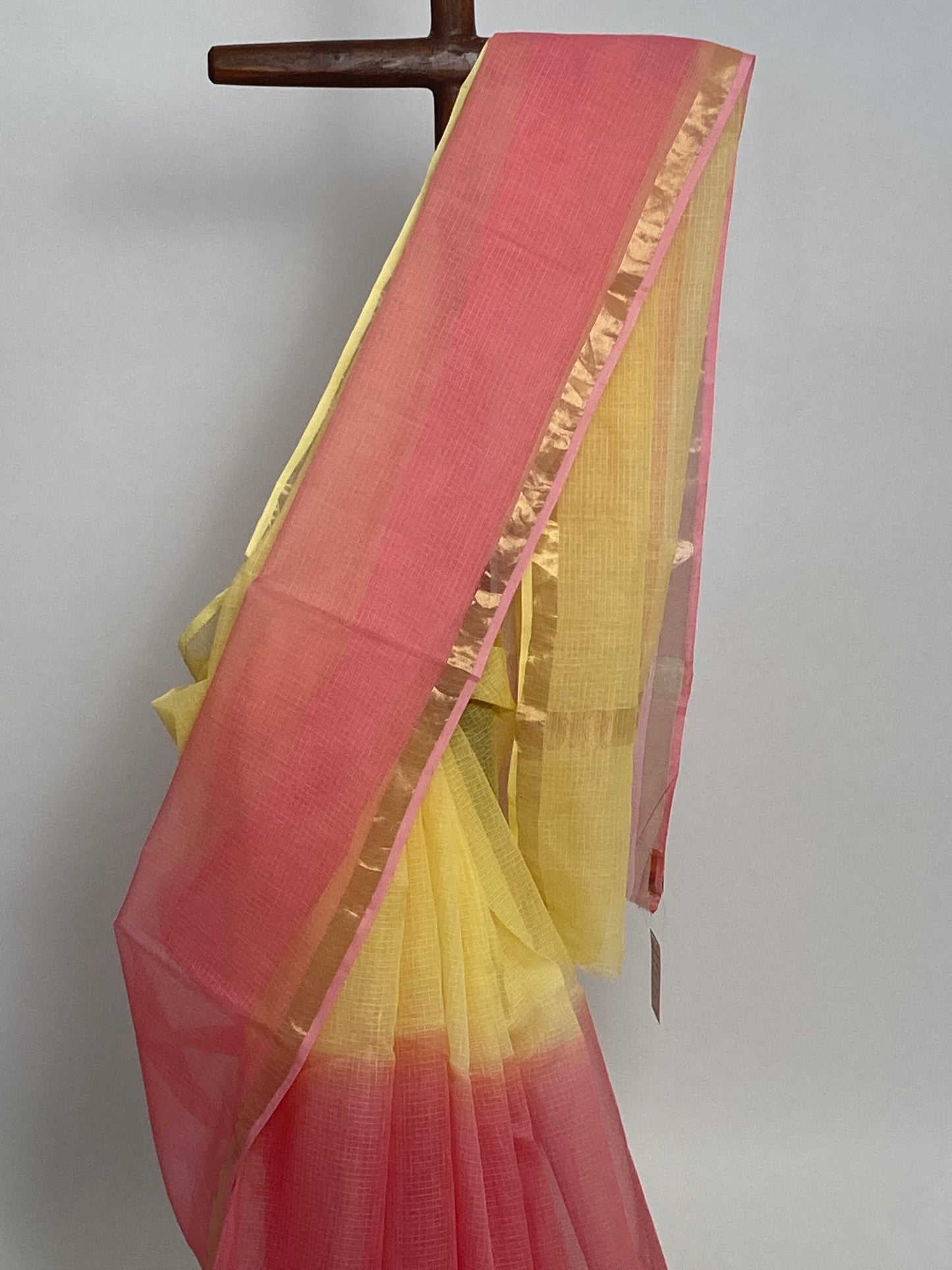 Pastel Red  Ombre-Dyed Kota Doria Saree