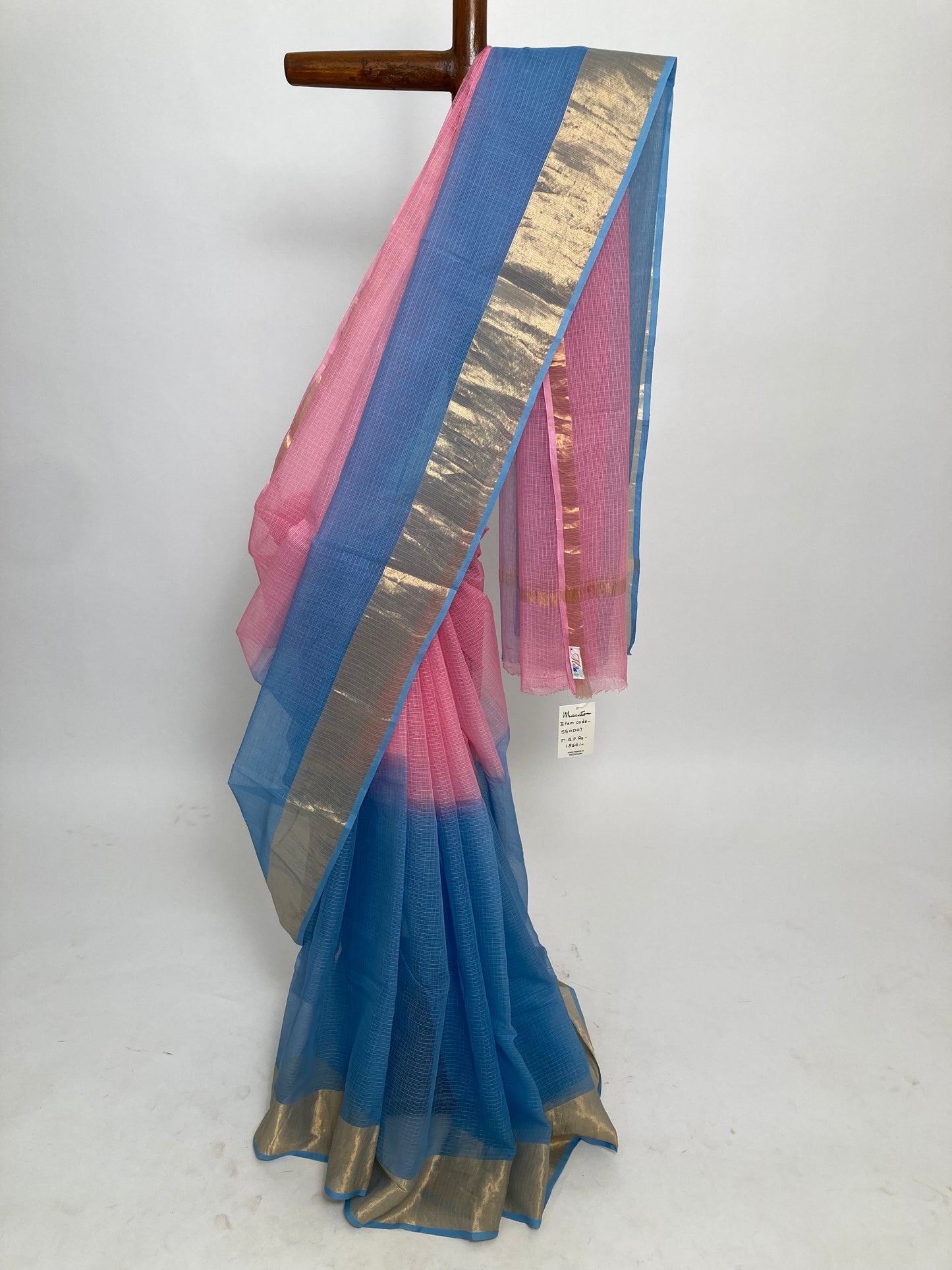 Sky Blue Ombre-Dyed Kota Doria Saree