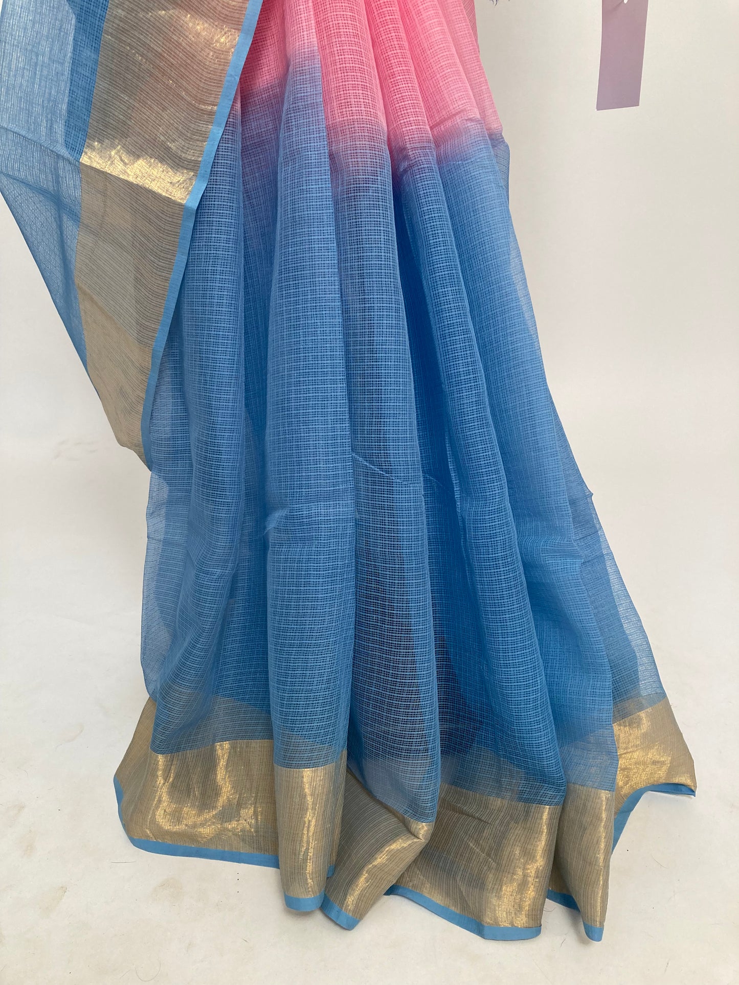 Sky Blue Ombre-Dyed Kota Doria Saree