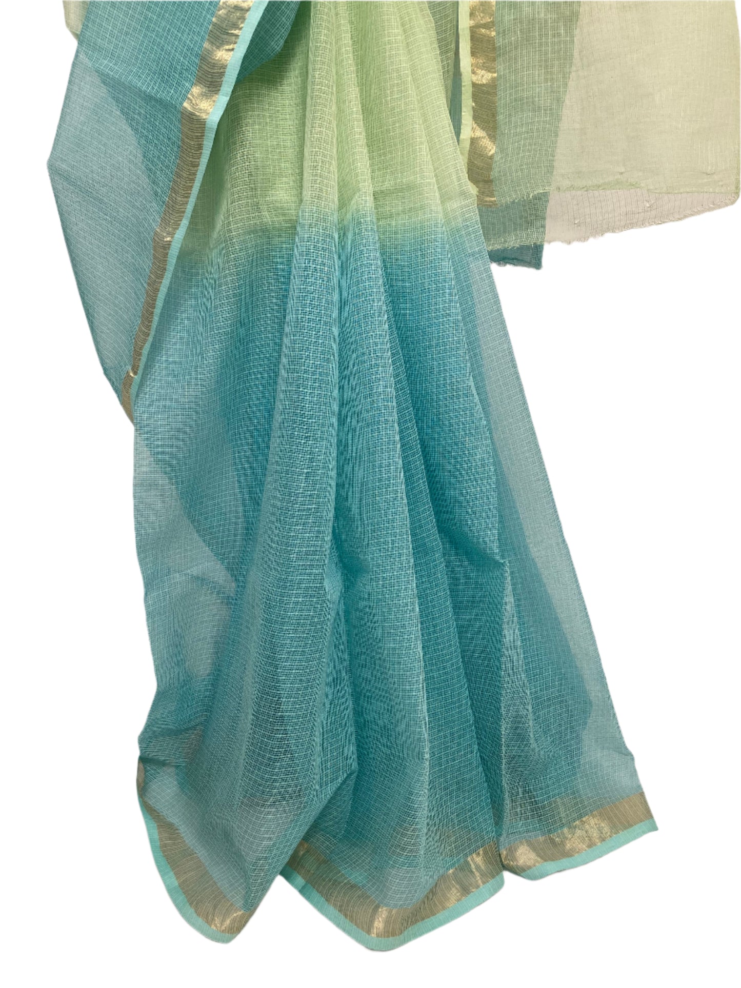 Aqua Green Ombre-Dyed Kota Doria Saree
