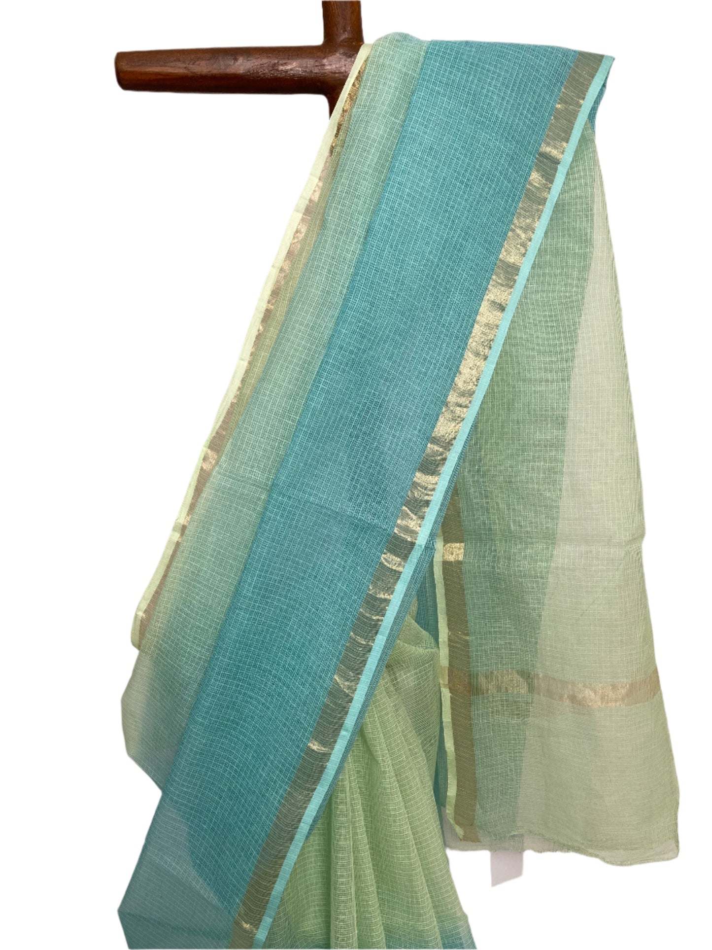 Aqua Green Ombre-Dyed Kota Doria Saree