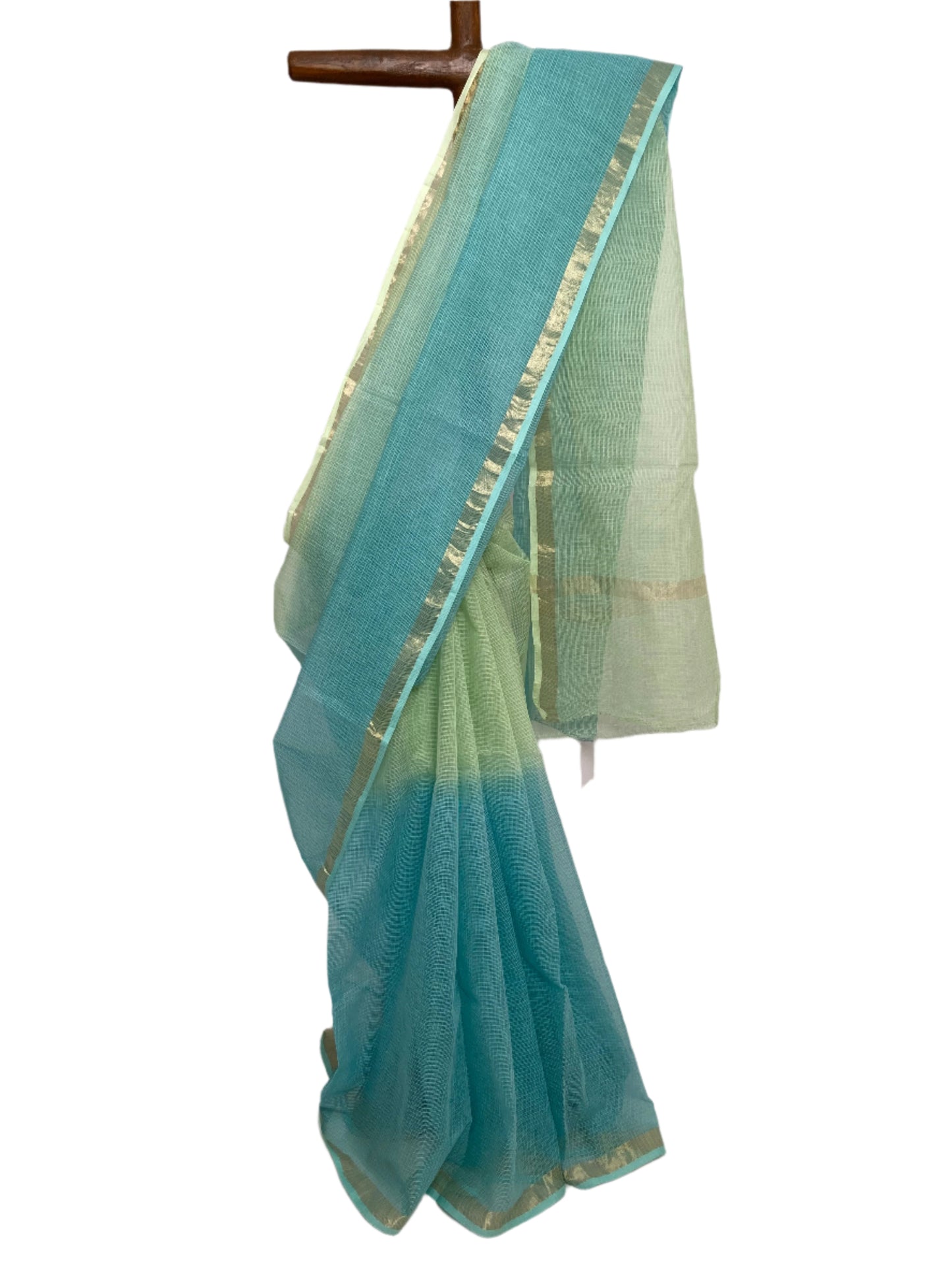 Aqua Green Ombre-Dyed Kota Doria Saree