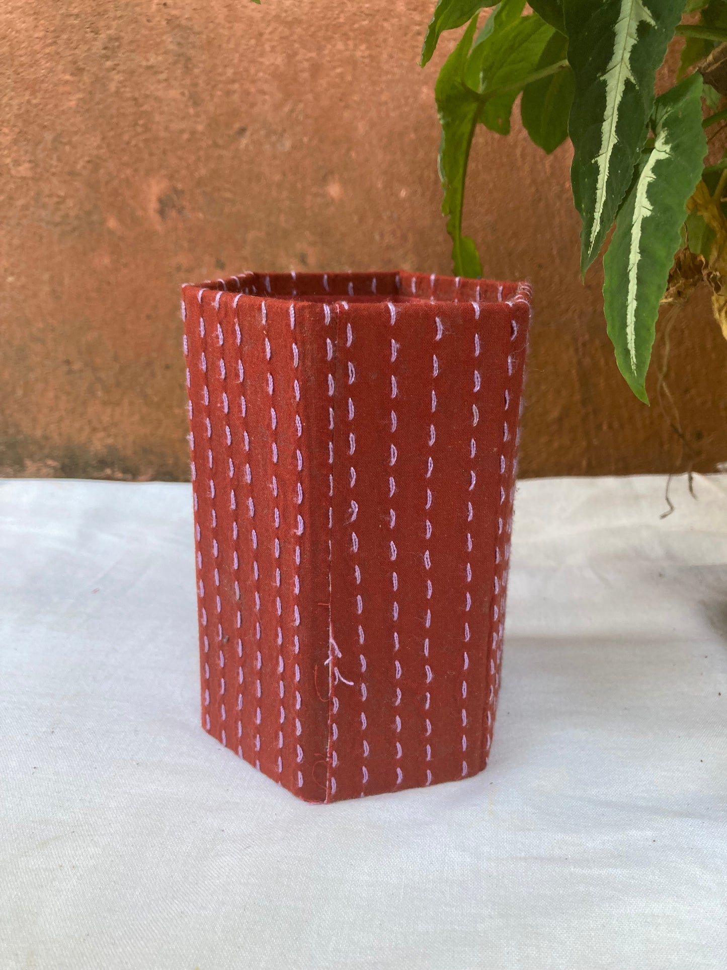 Candy Apple Red Fabric-Covered Pen Stand