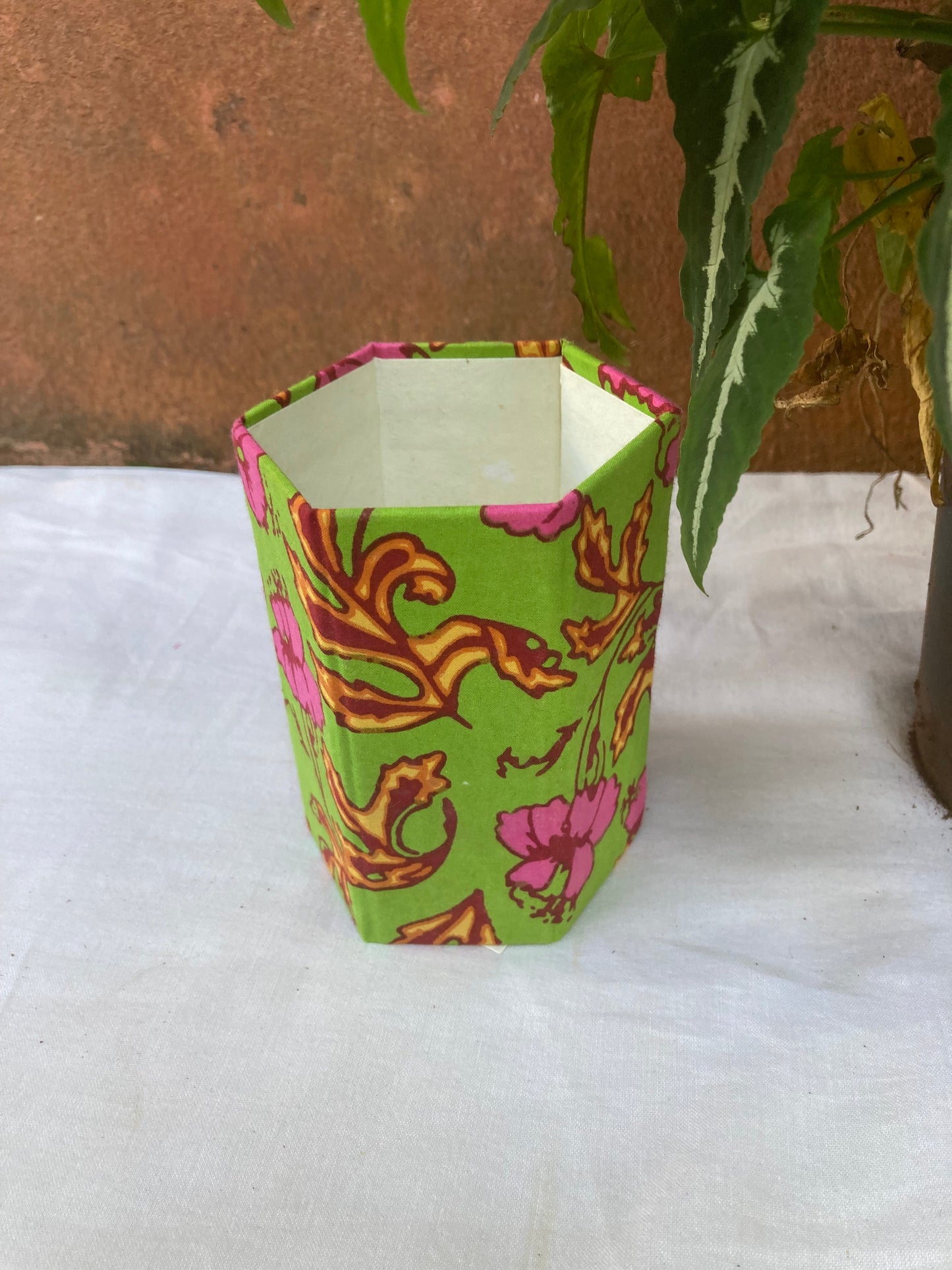 Apple Green Fabric-Covered Pen Stand