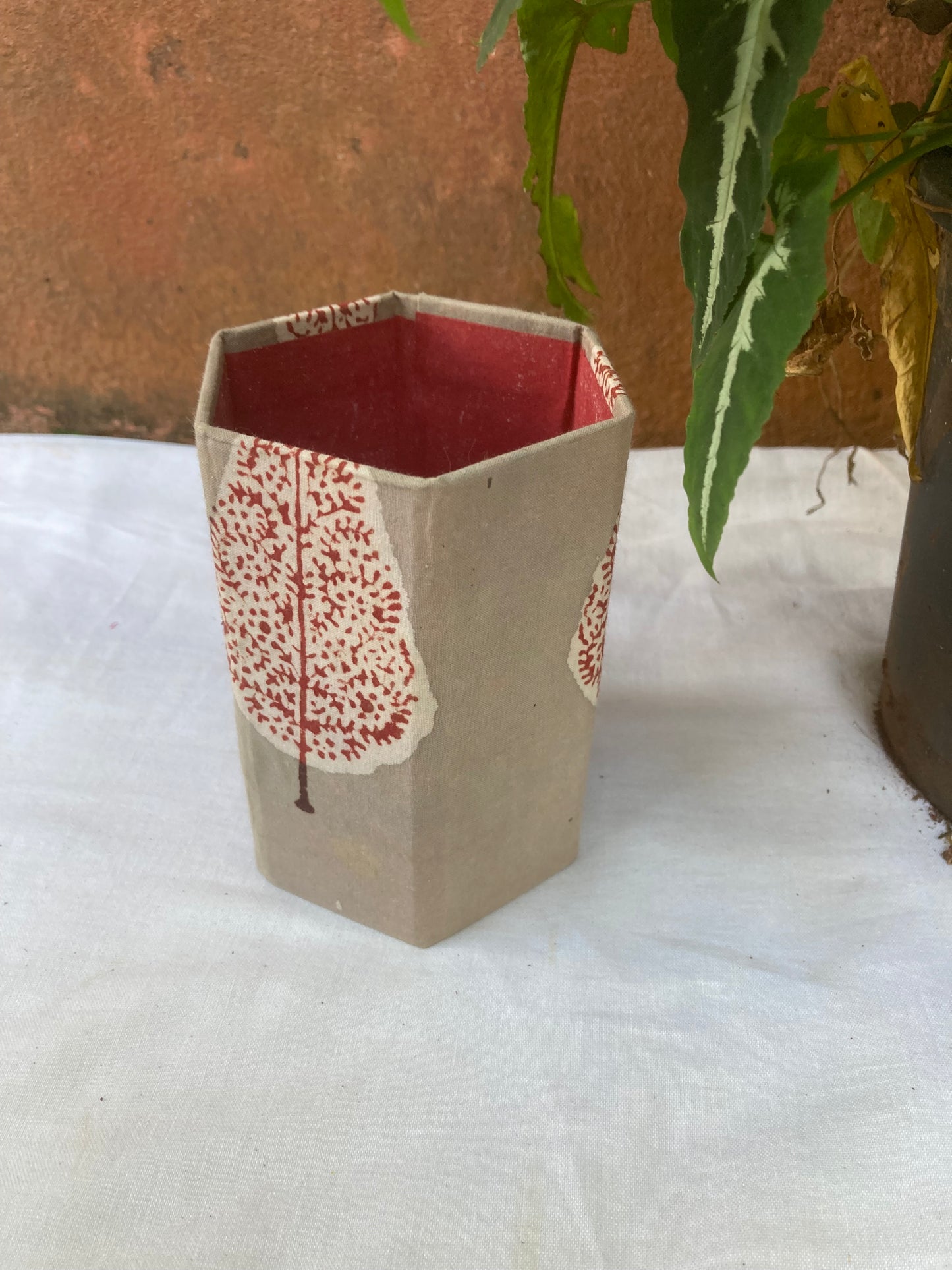 Tan Fabric-Covered Pen Stand
