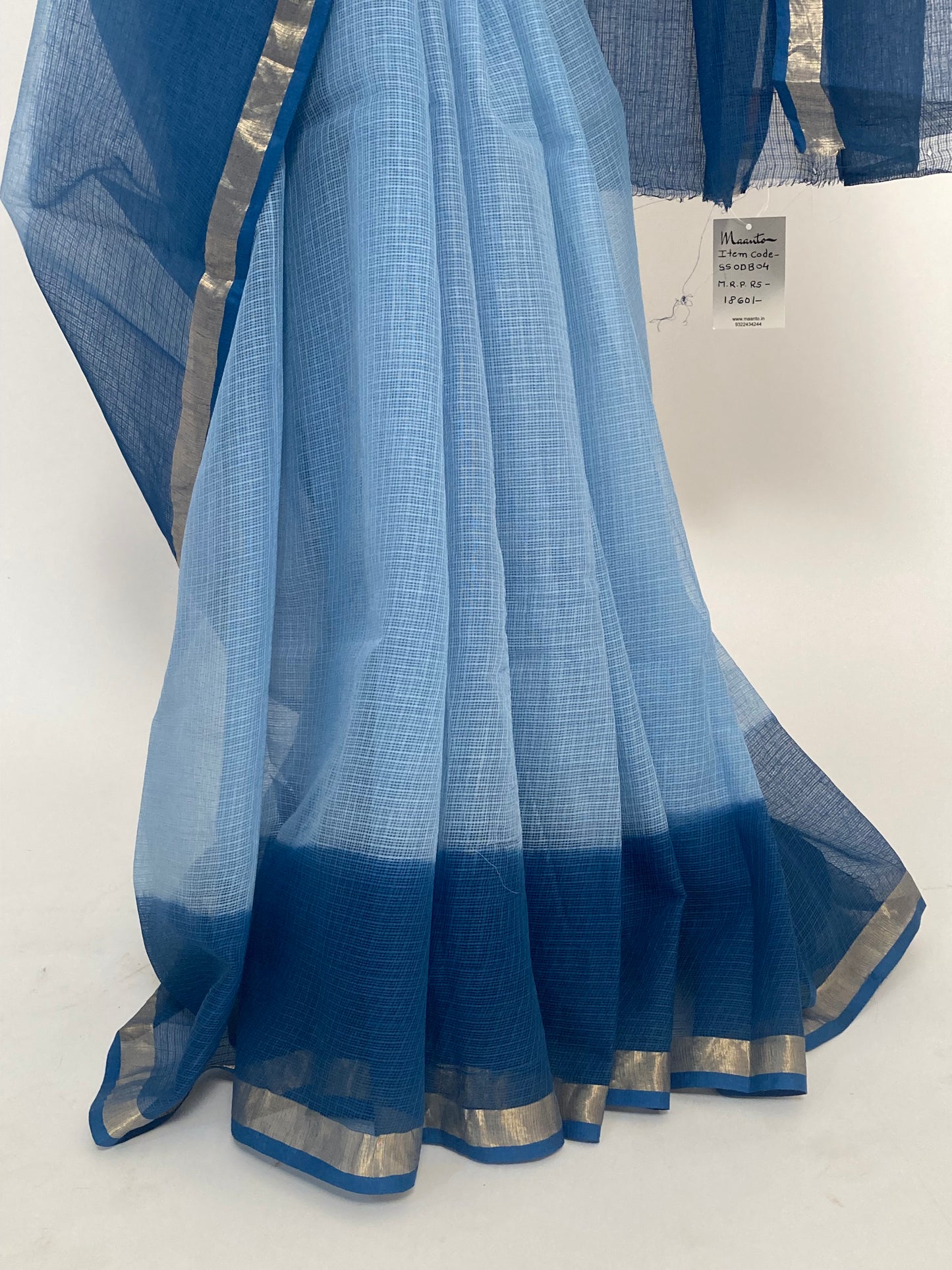 Sky Blue Ombre-Dyed Kota Doria Saree