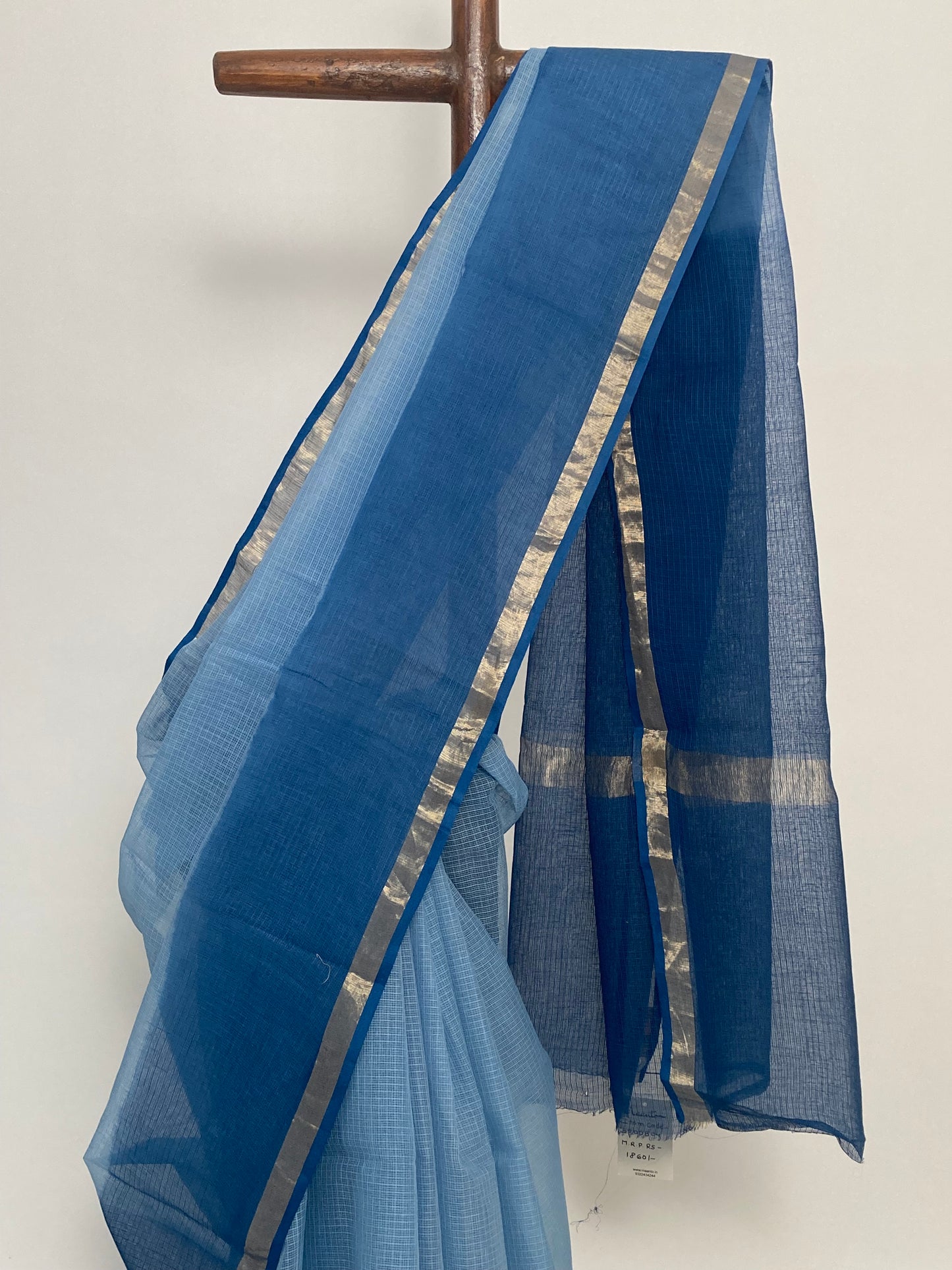 Sky Blue Ombre-Dyed Kota Doria Saree