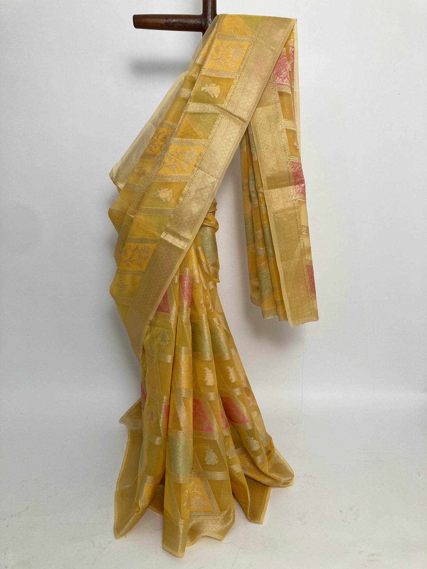 Saffron Zari Kota Doria Saree