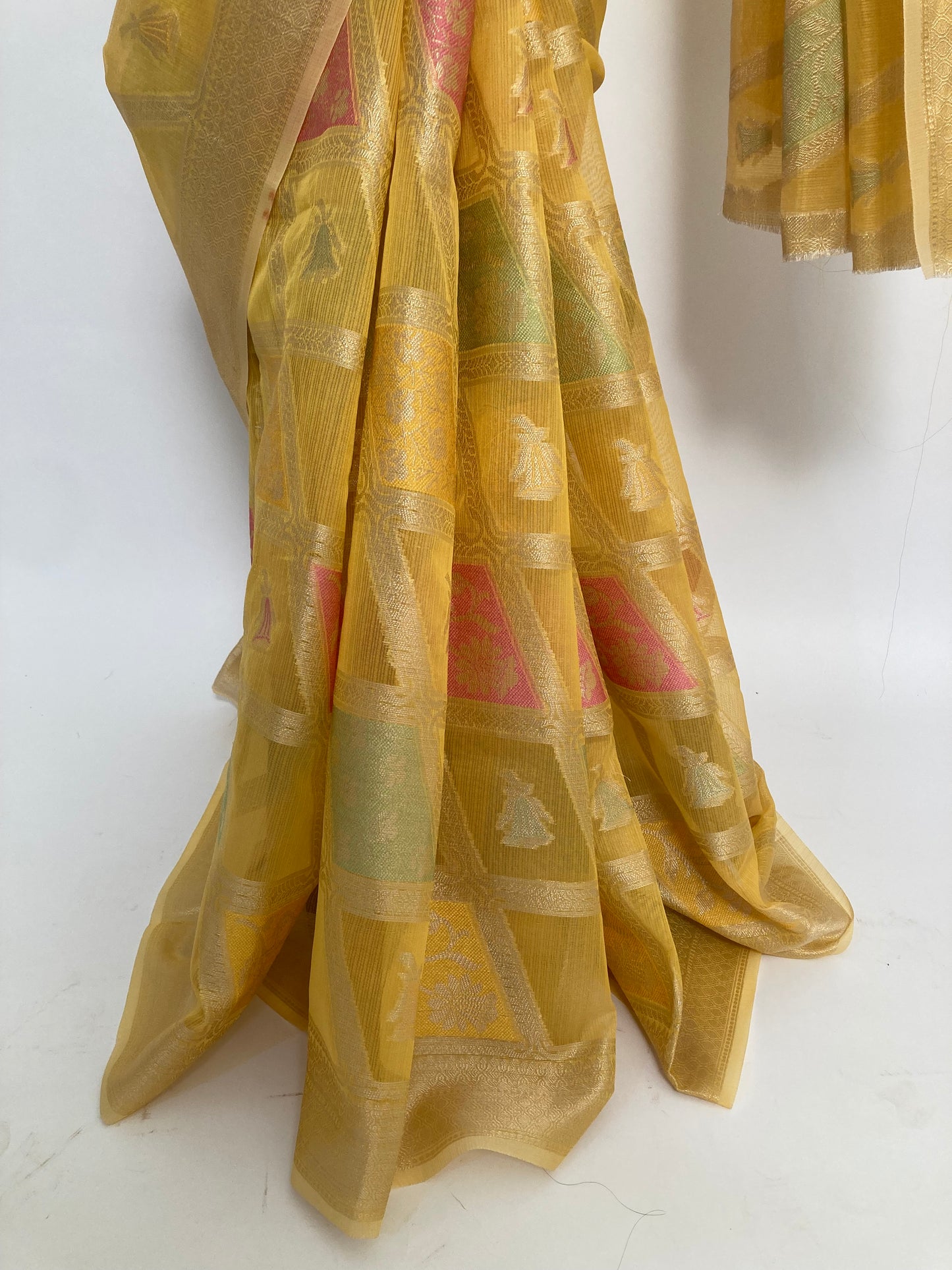 Saffron Zari Kota Doria Saree