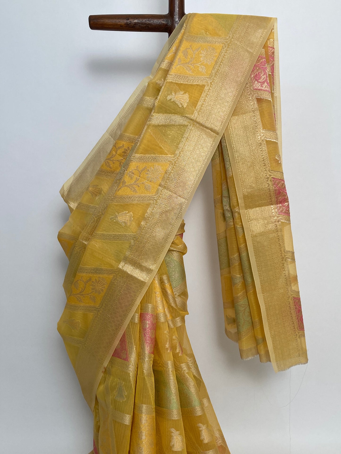 Saffron Zari Kota Doria Saree