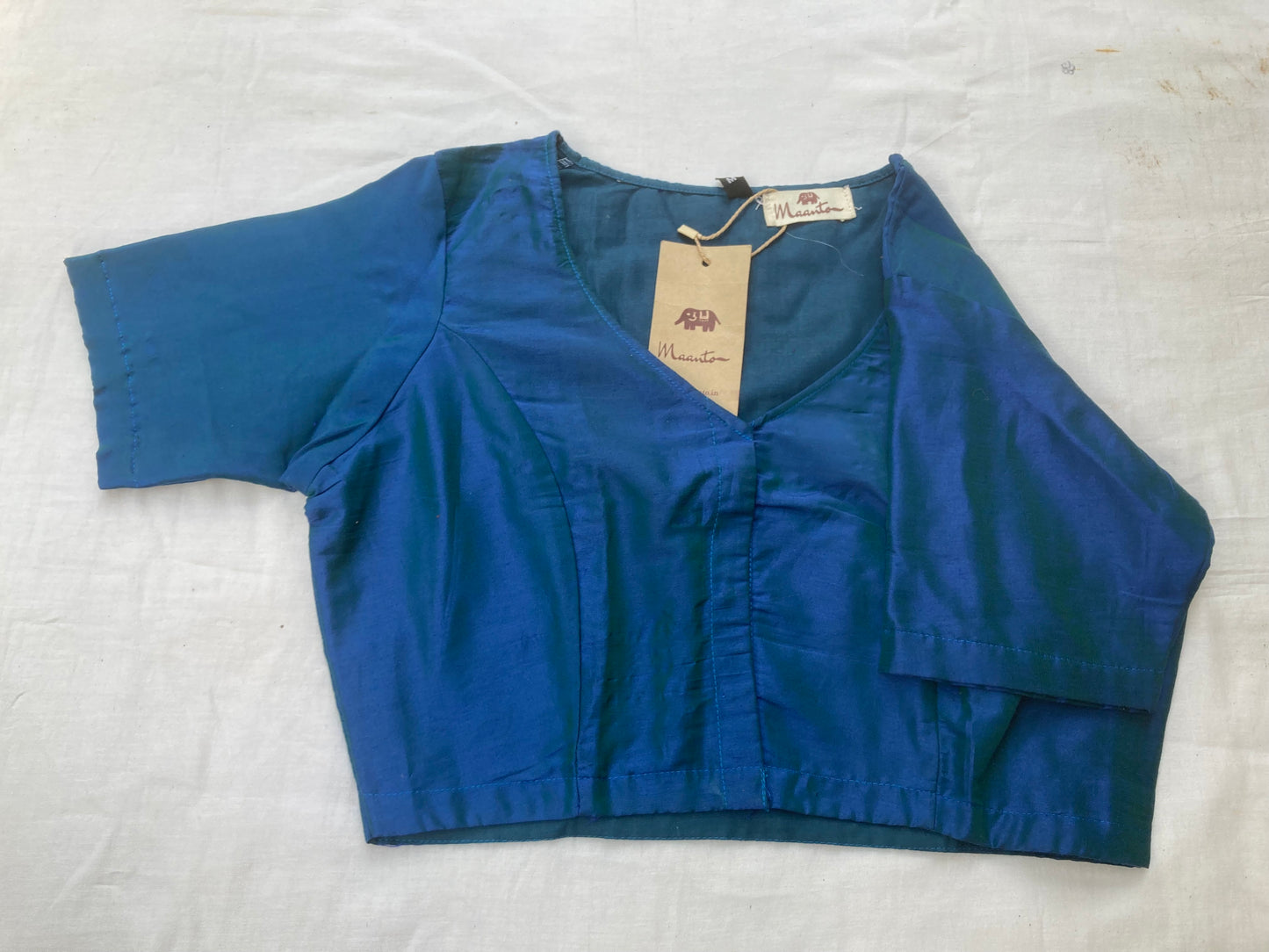 Peacock Blue Cotton Silk Blouse