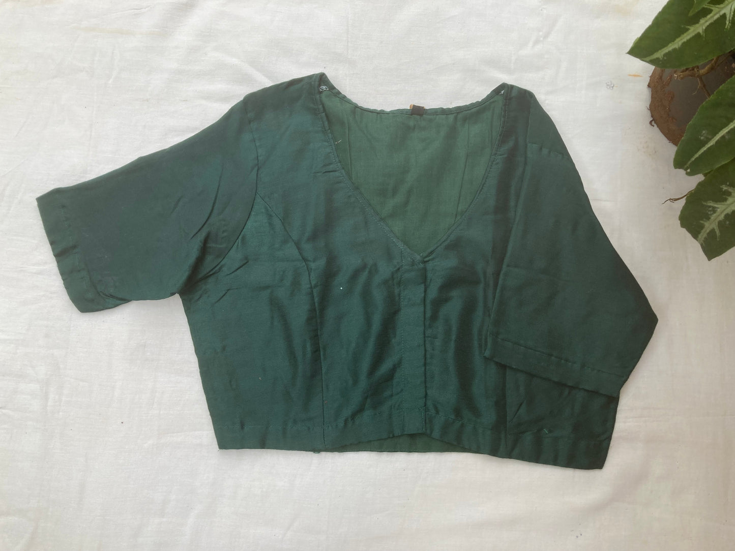 Bottle Green Cotton Silk Blouse