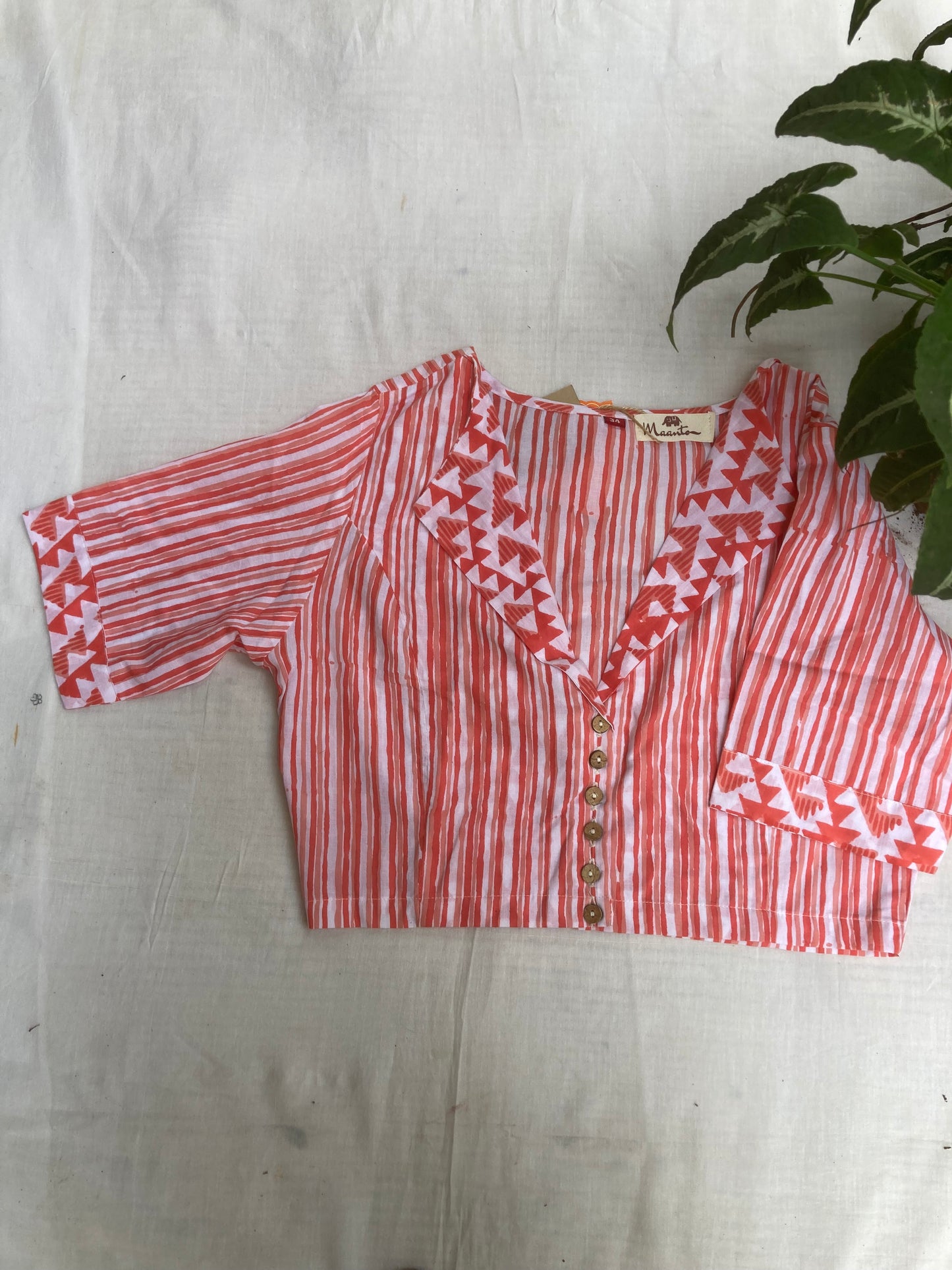 Pink Peach Handblock Printed Cotton Blouse