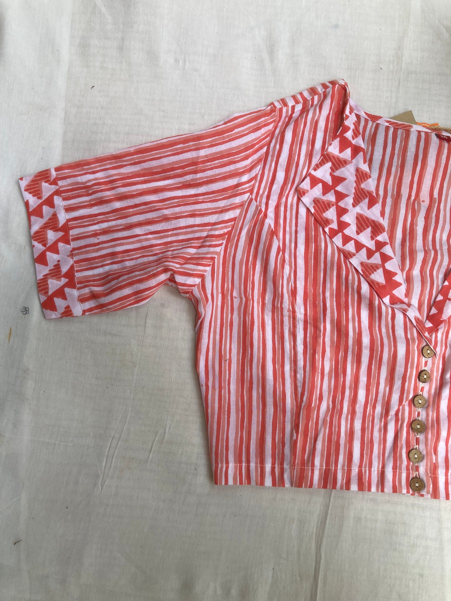 Pink Peach Handblock Printed Cotton Blouse